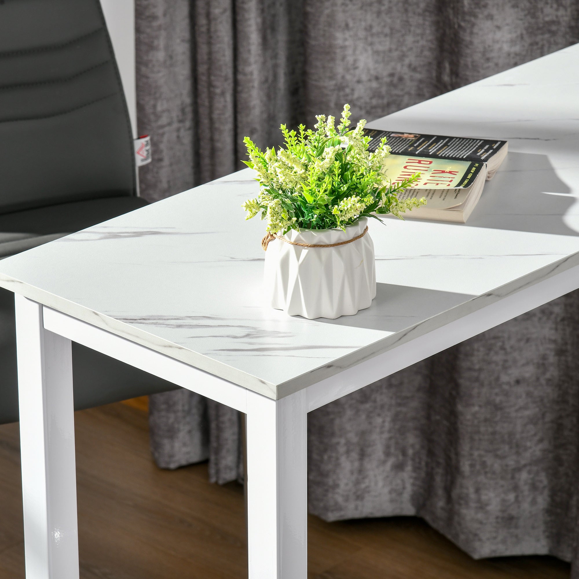Mesa Alta de Bar Marmorizada 120x40x100cm Branco
