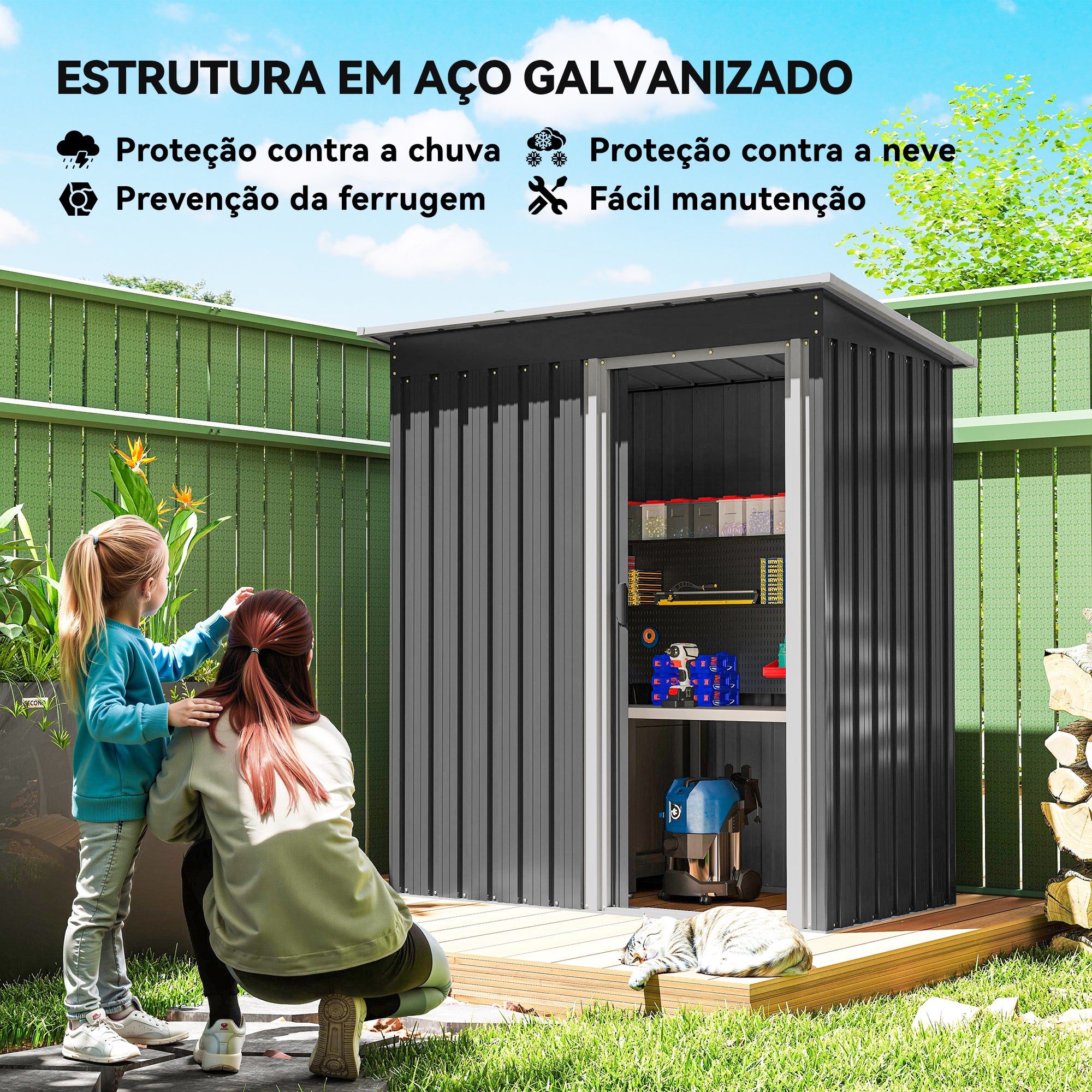 Abrigo de Jardim Exterior 163x89x182 cm - Preto
