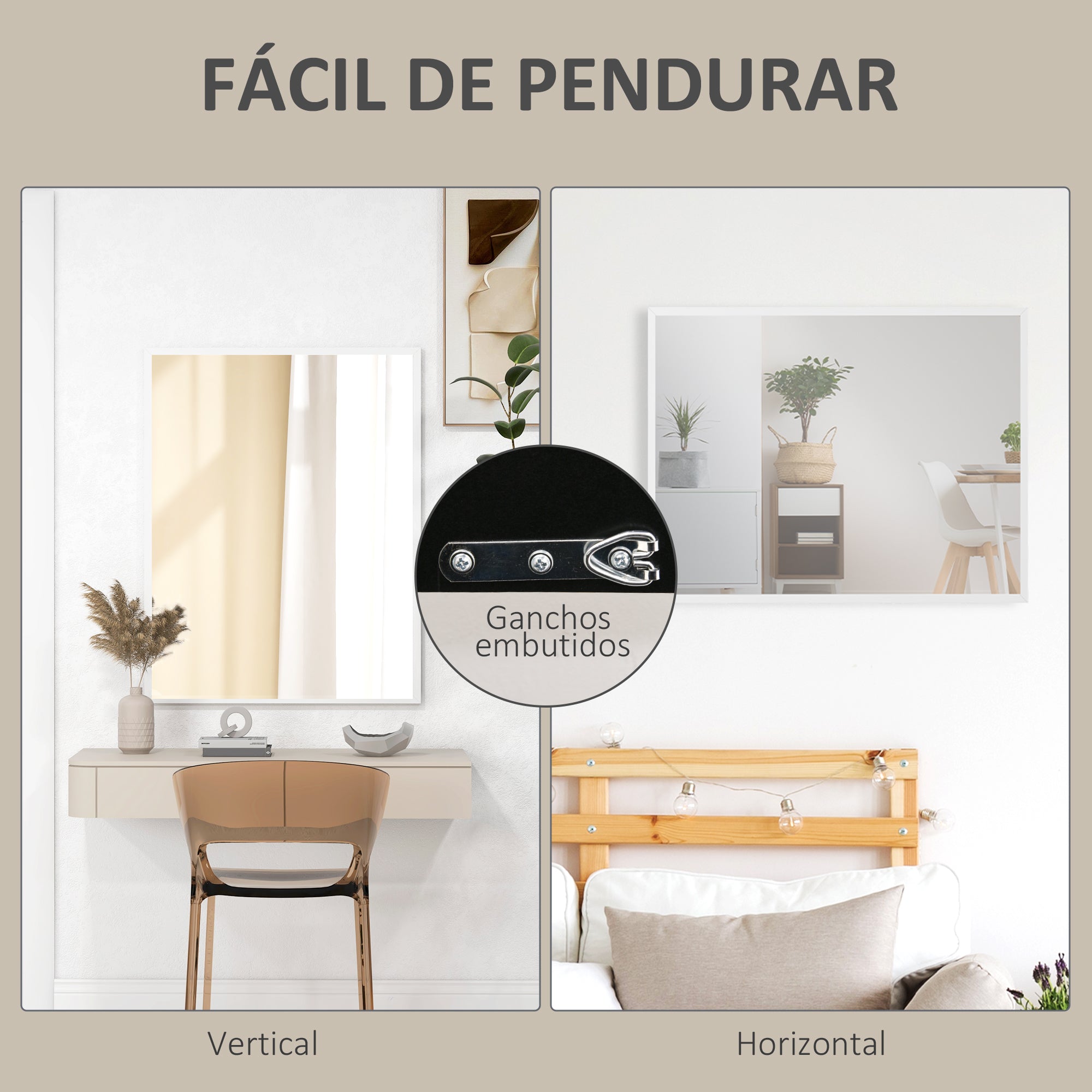 Espelho de Parede Decorativo 70x90 cm Branco