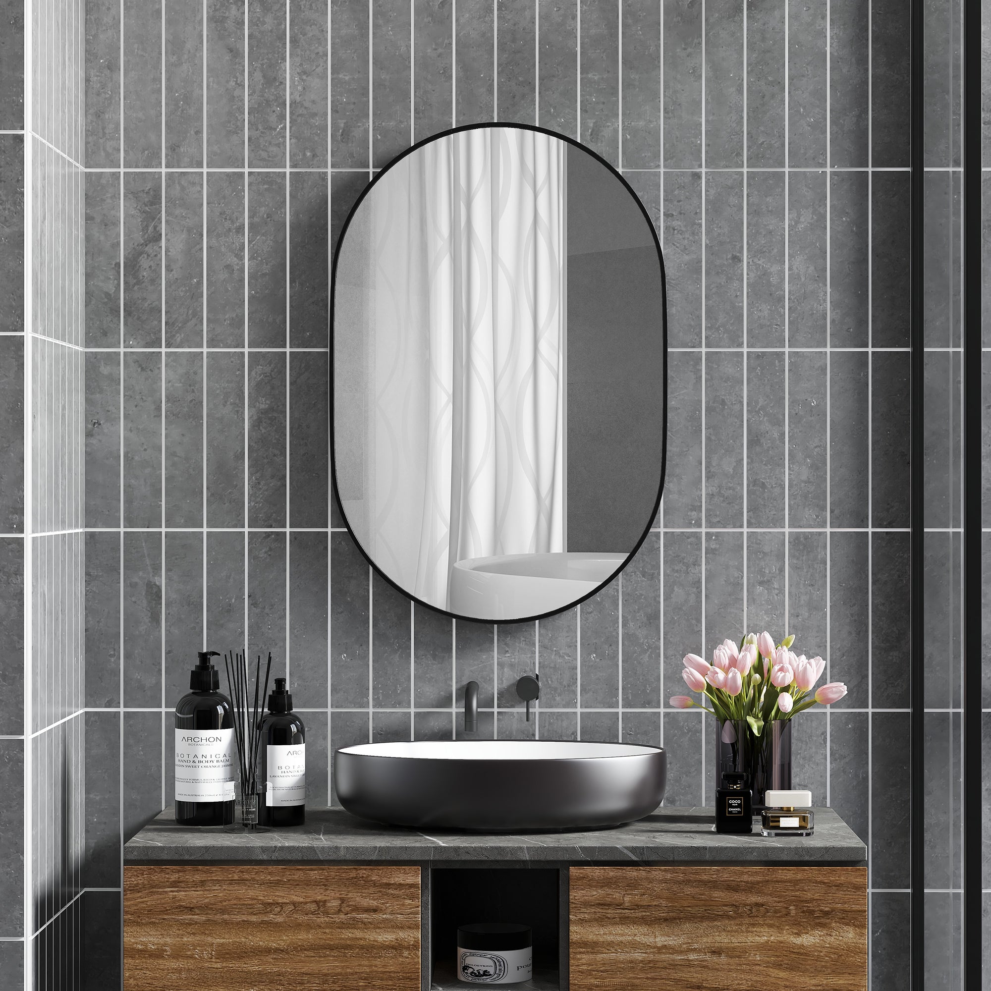 Espelho Ovalado Preto 60x90 cm - Decoração Elegante e Funcional