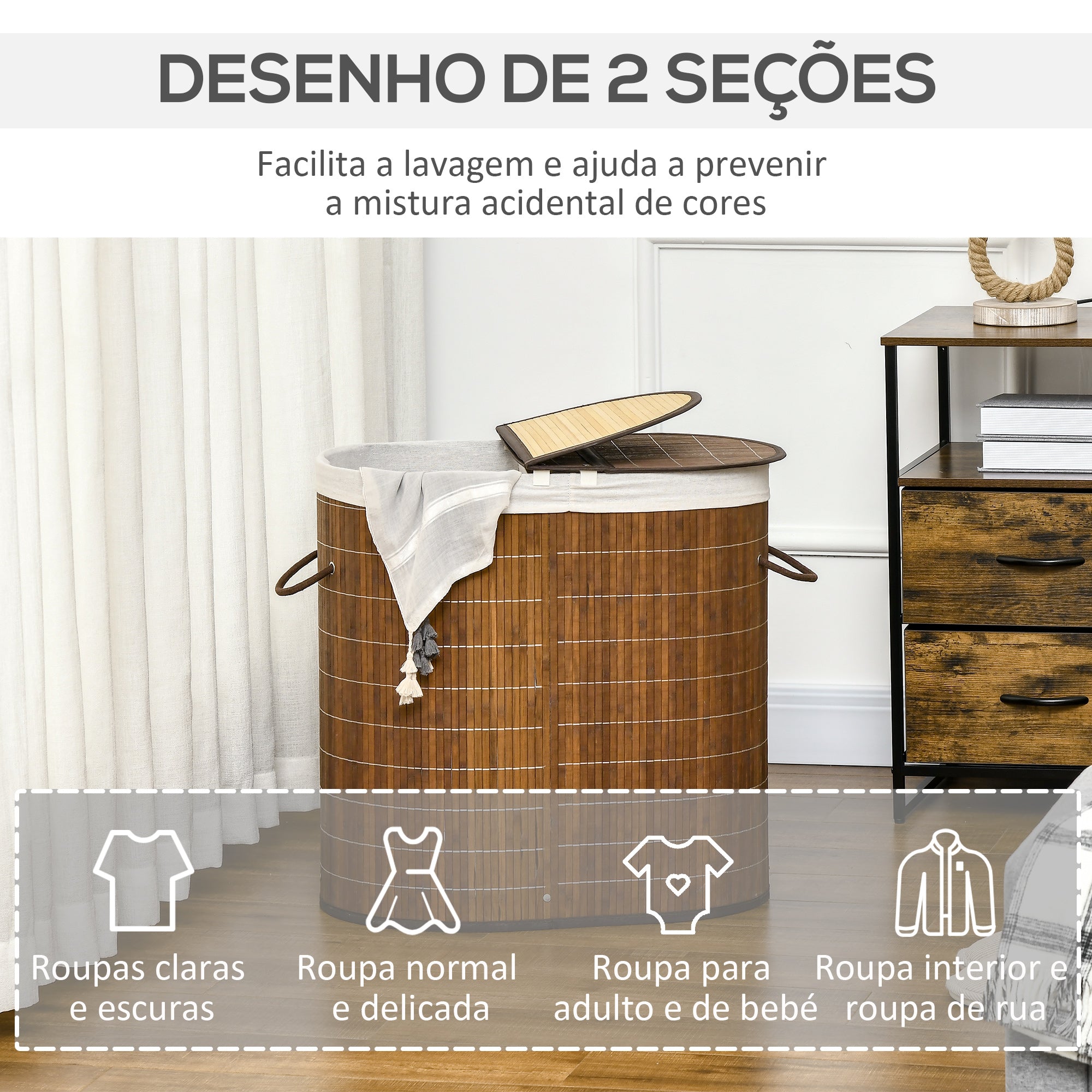 Cesto de Roupa de Bambu – 62,5x37x60,5cm – Marrom