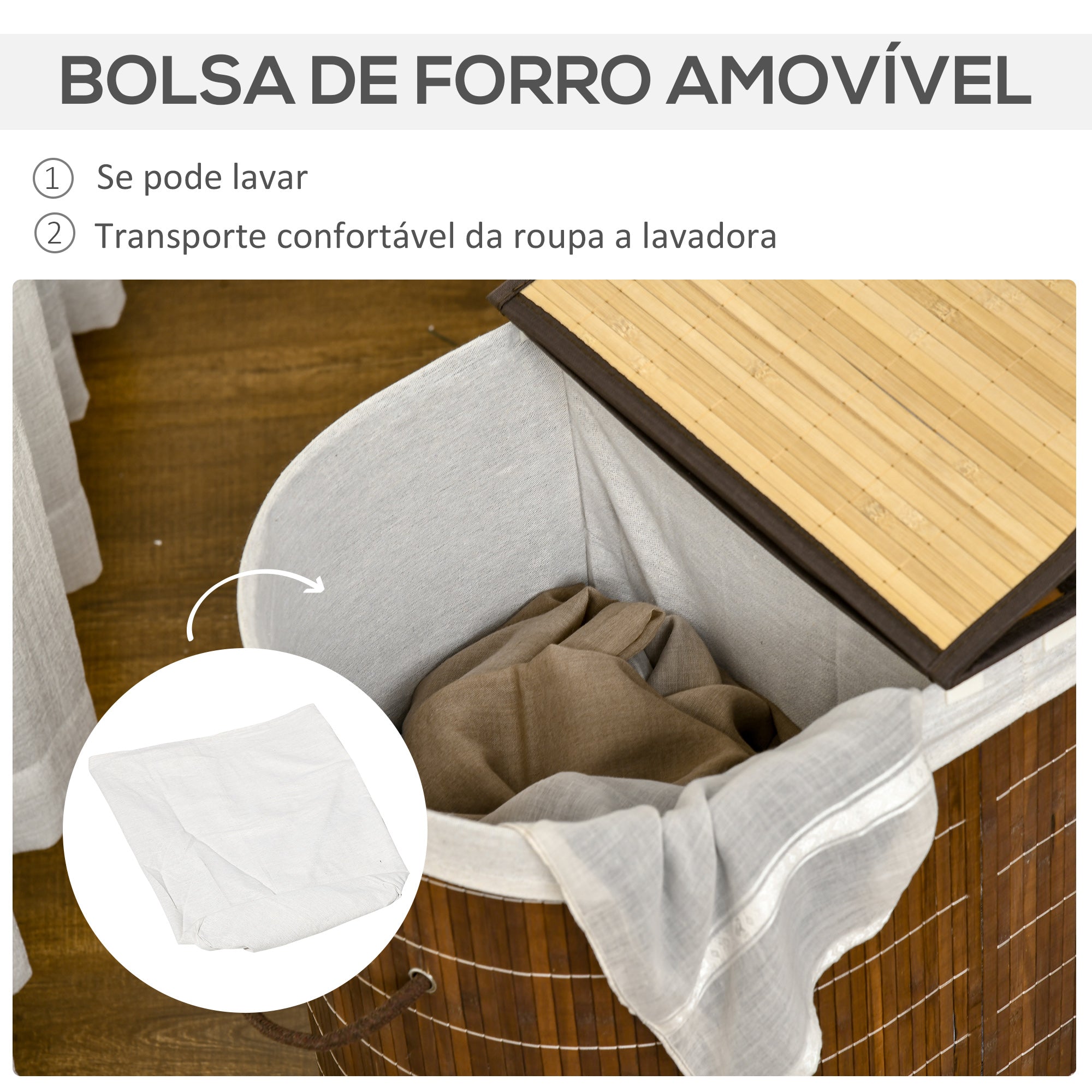 Cesto de Roupa de Bambu – 62,5x37x60,5cm – Marrom
