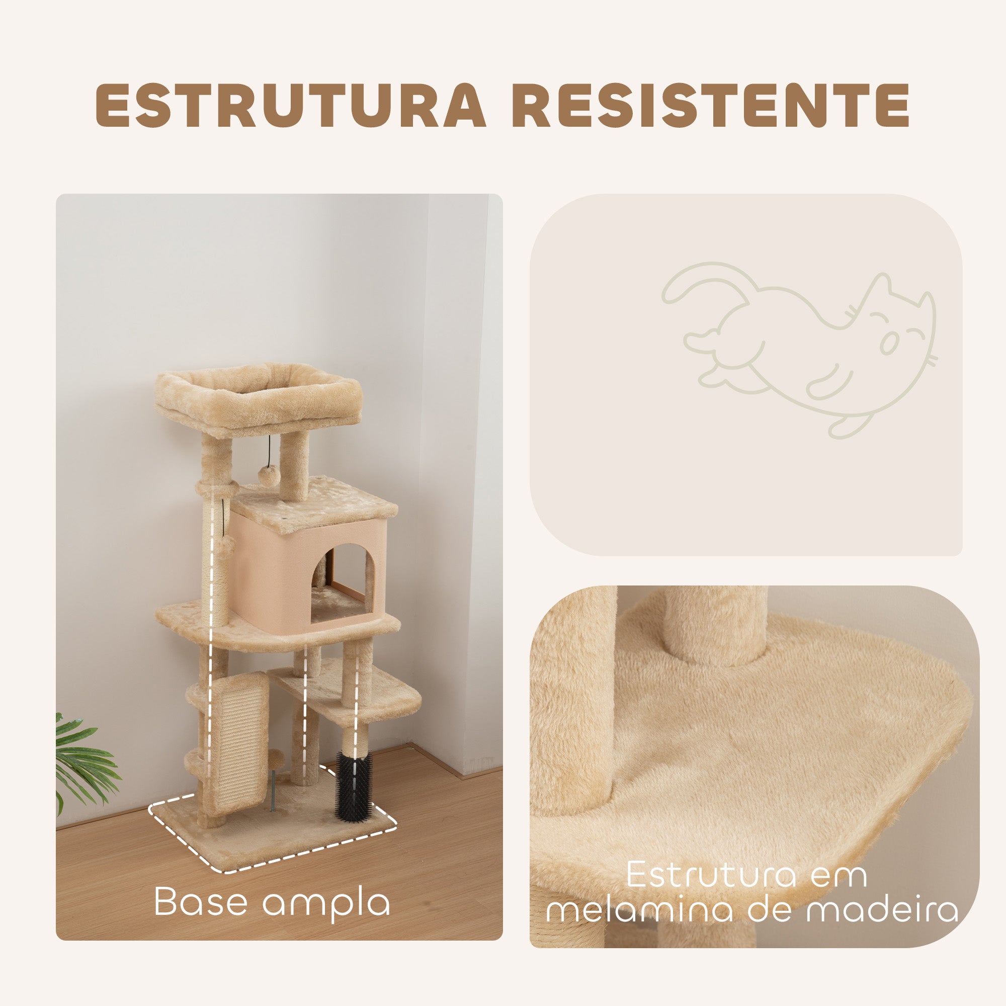 Arranhador para Gatos Bege 44x34x104 cm com Plataformas e Bolas Suspensas