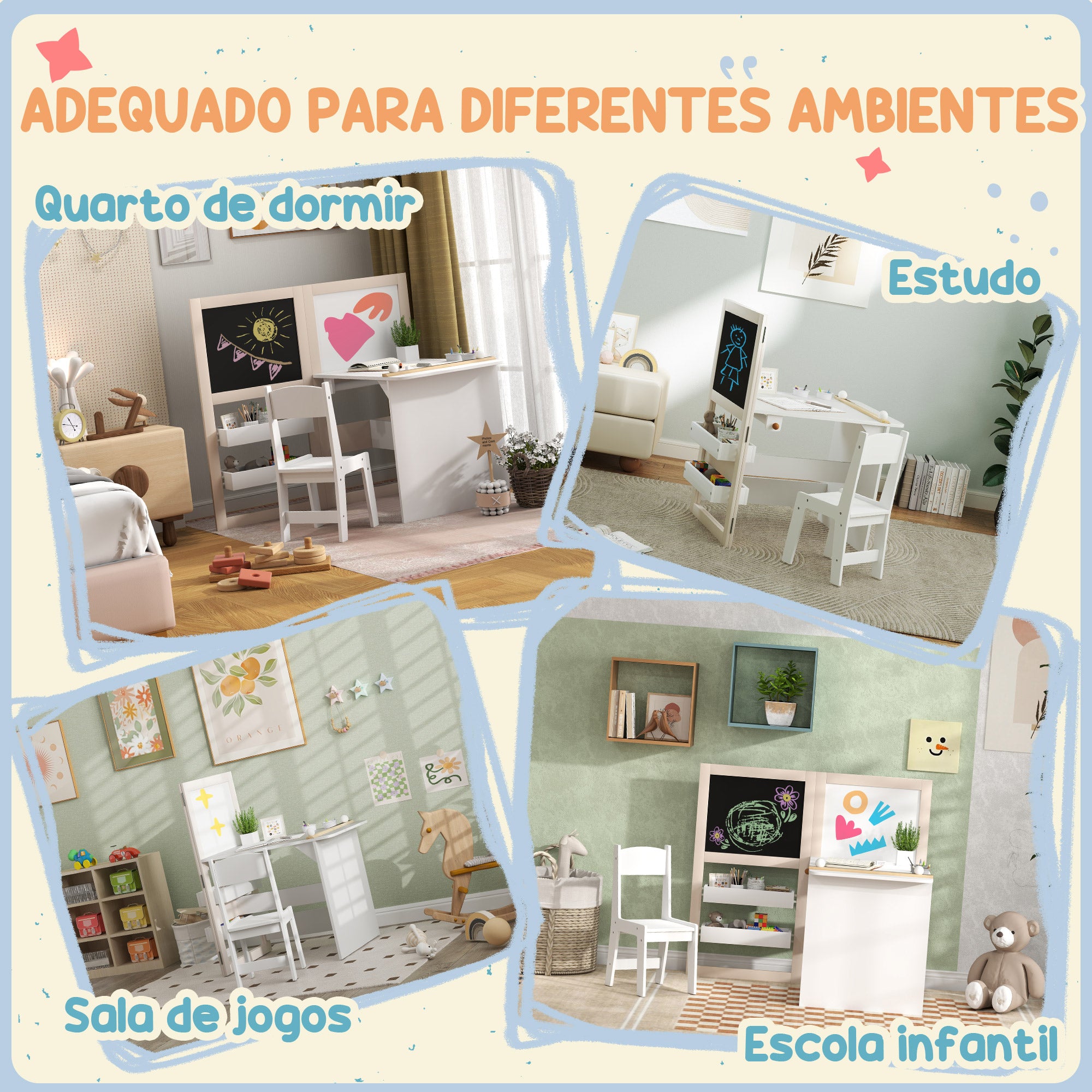 Mesa e Cadeira Infantil 81,5x111,5x102,4 cm - Cor Branco