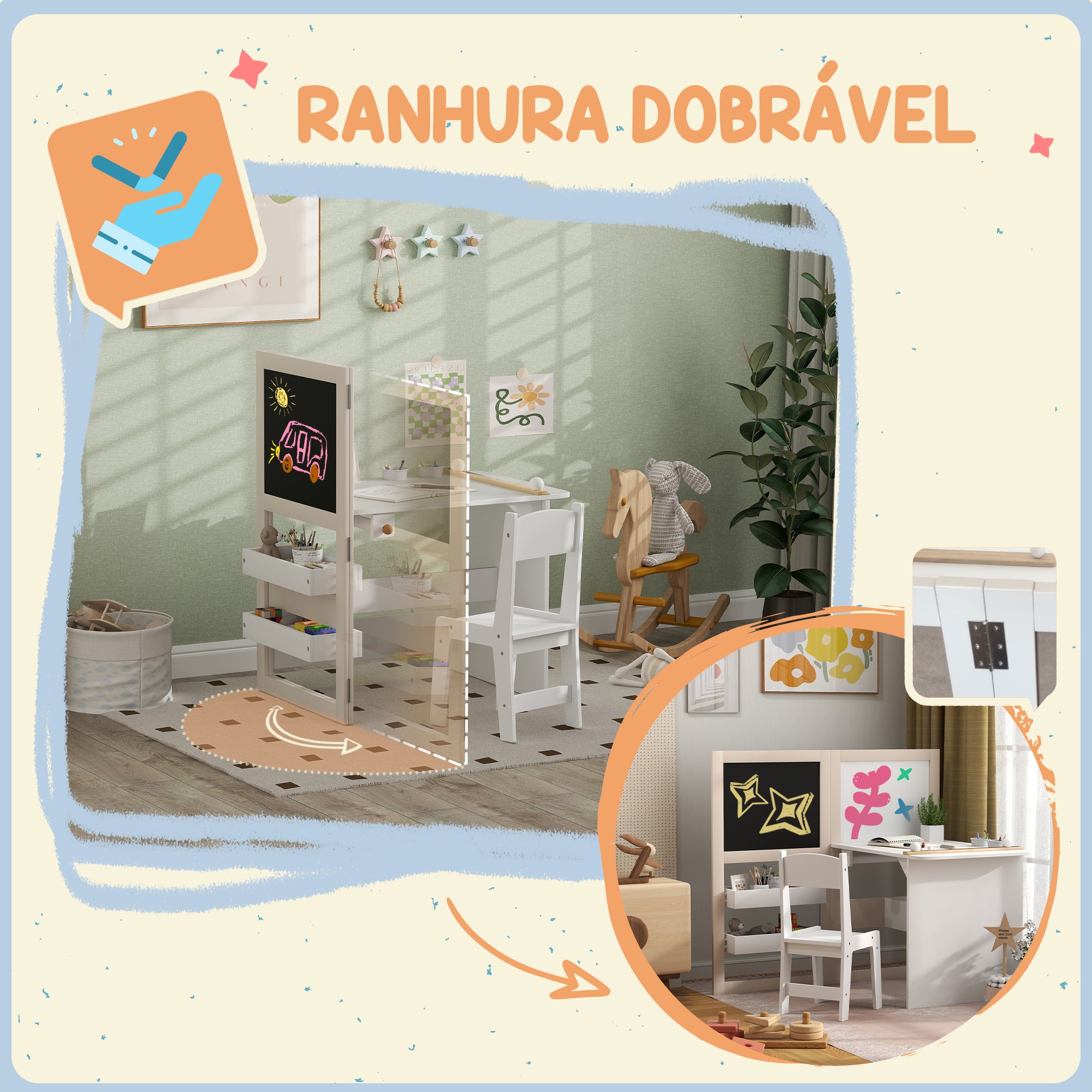 Mesa e Cadeira Infantil 81,5x111,5x102,4 cm - Cor Branco