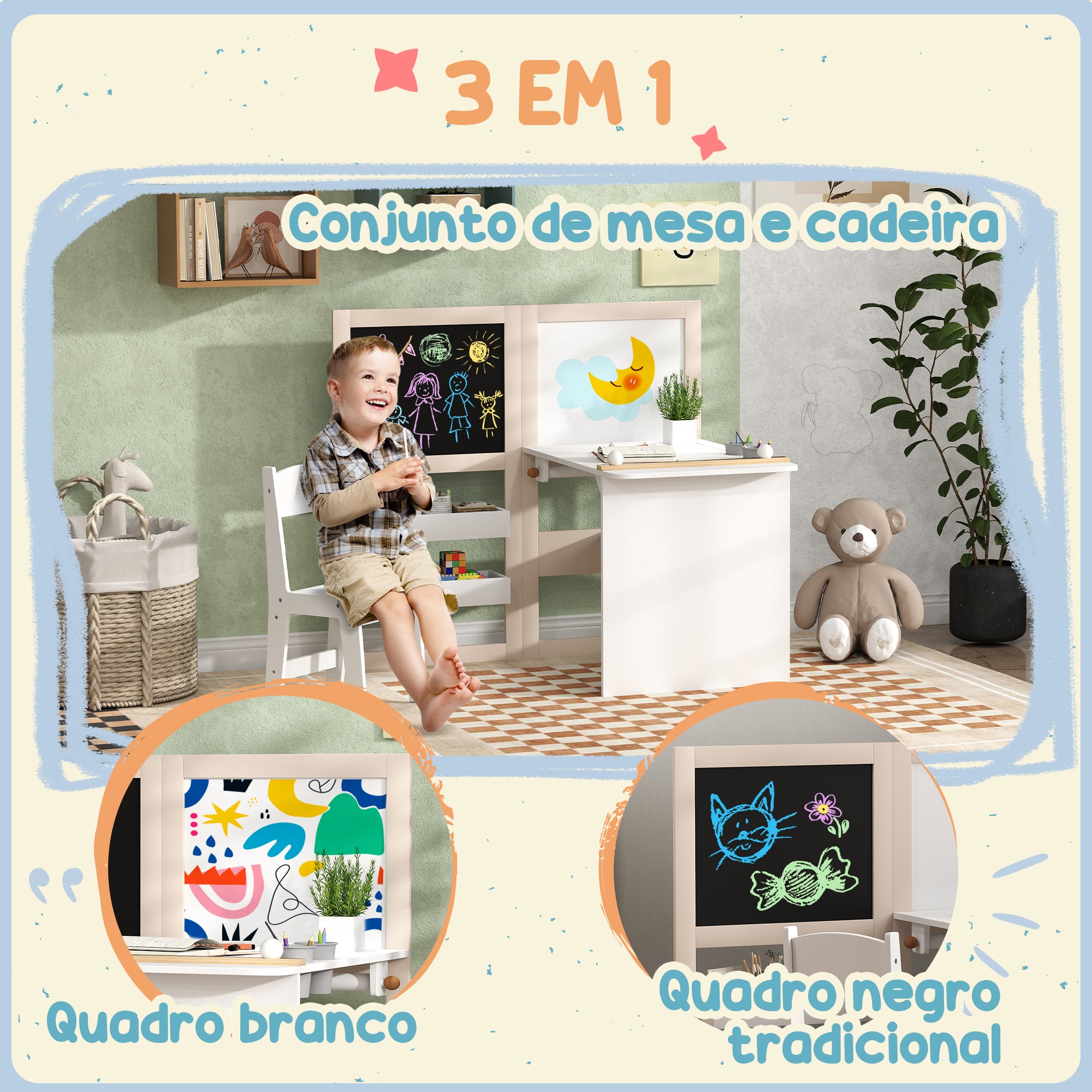 Mesa e Cadeira Infantil 81,5x111,5x102,4 cm - Cor Branco