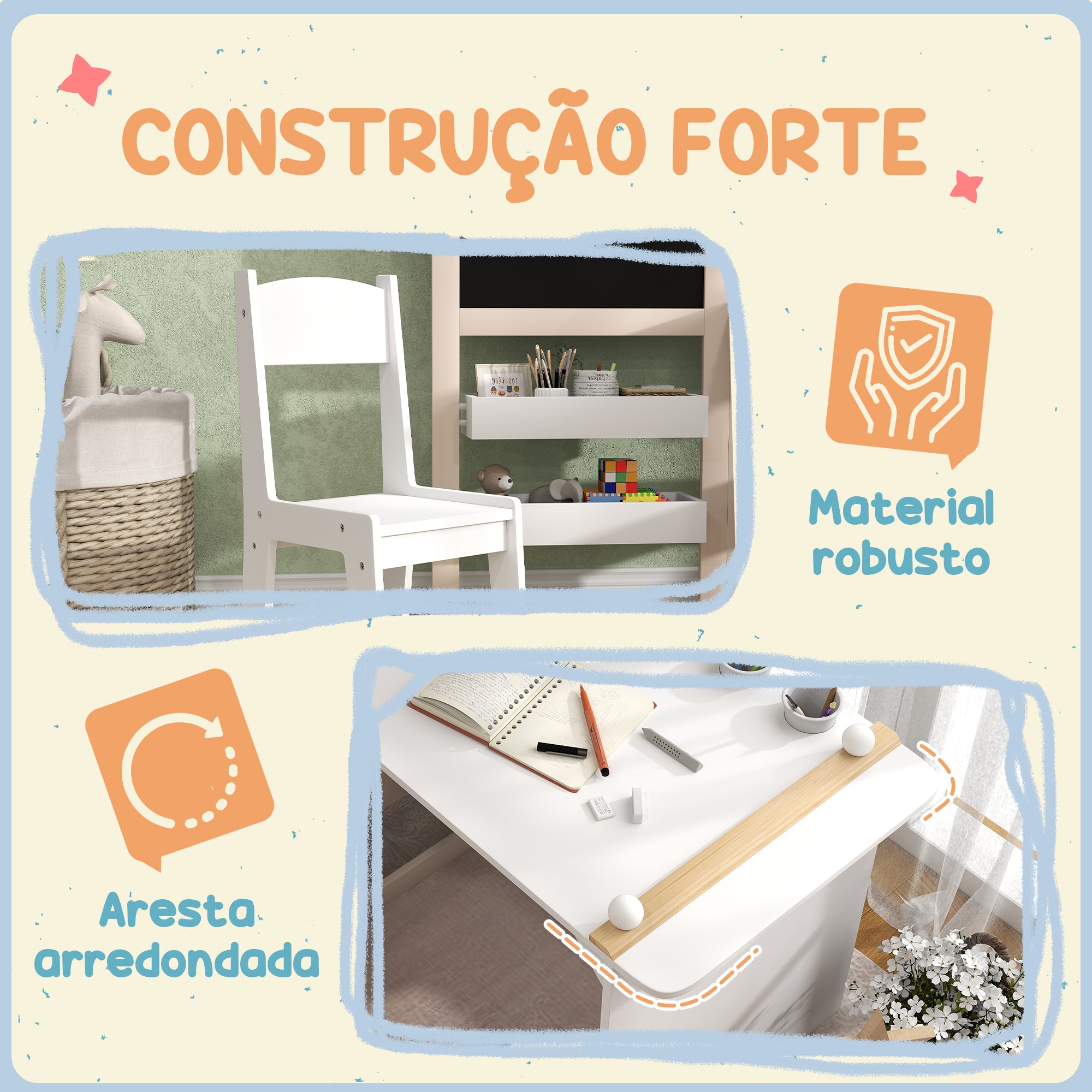 Mesa e Cadeira Infantil 81,5x111,5x102,4 cm - Cor Branco