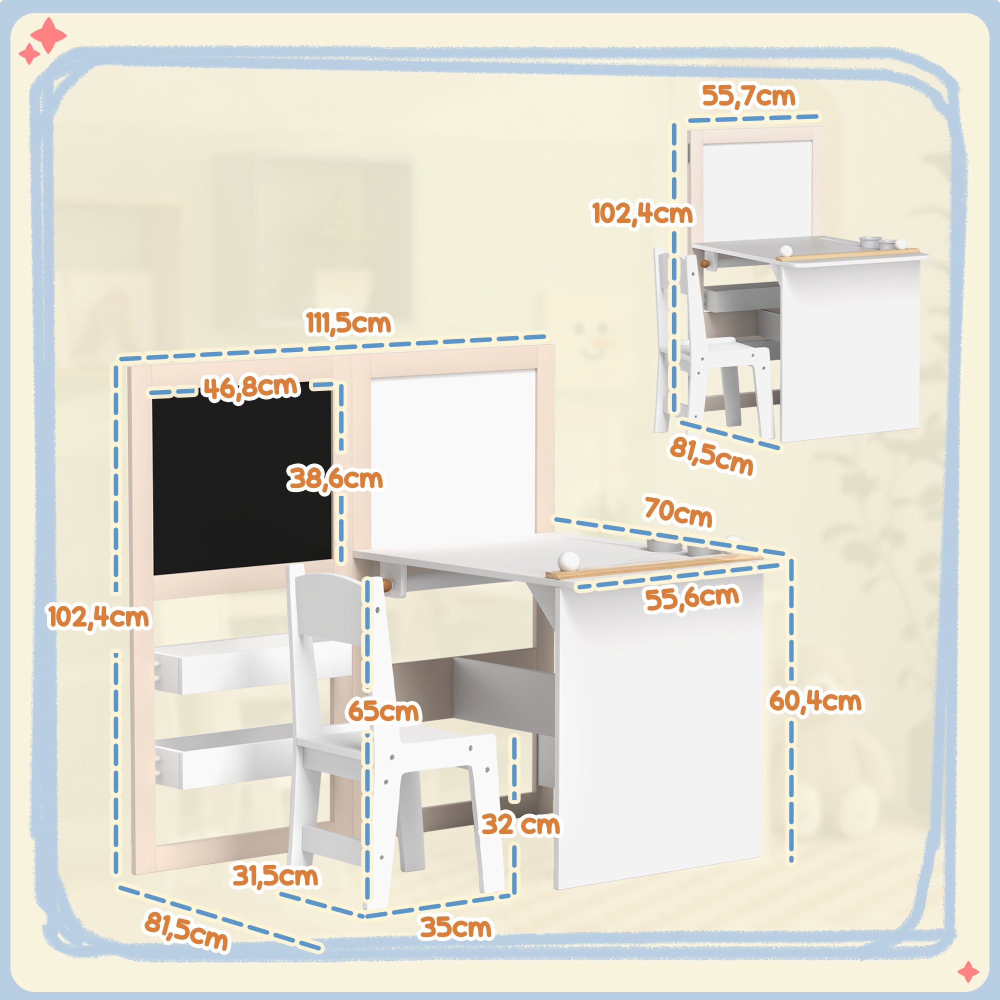 Mesa e Cadeira Infantil 81,5x111,5x102,4 cm - Cor Branco