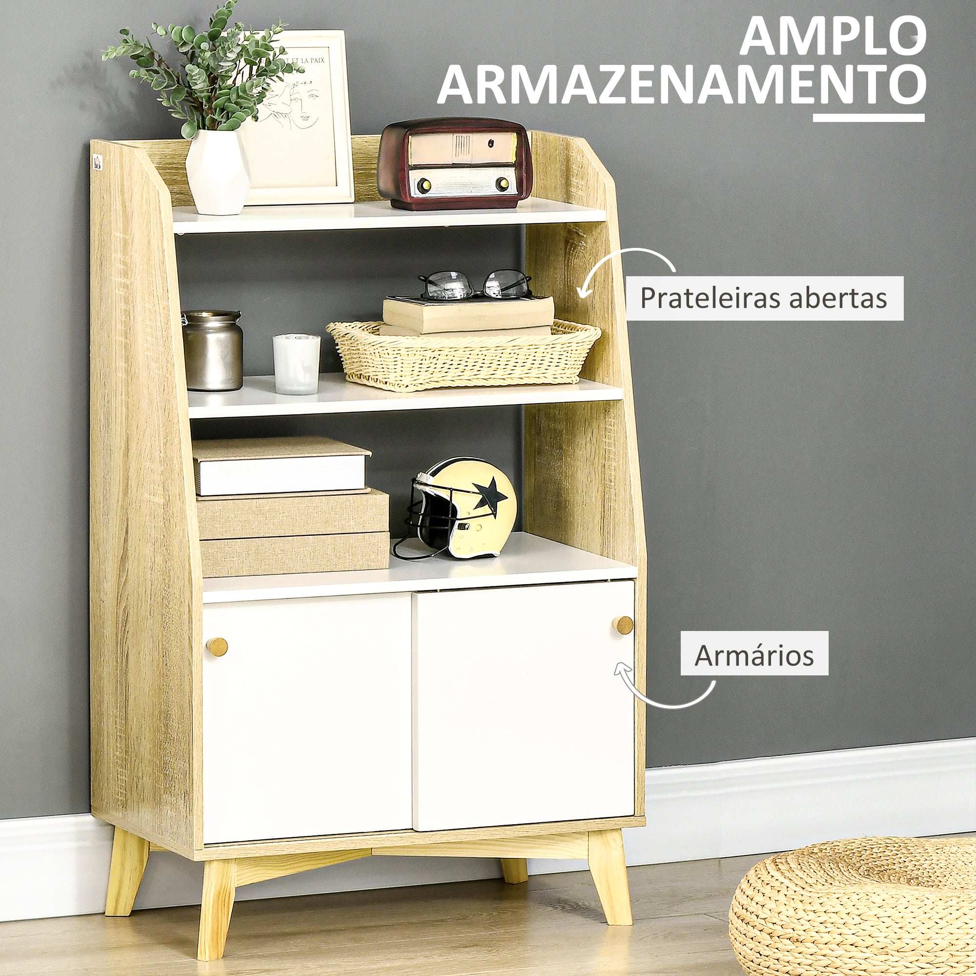 Armário de Sala de Estar 58x30x93cm Branco e Madeira