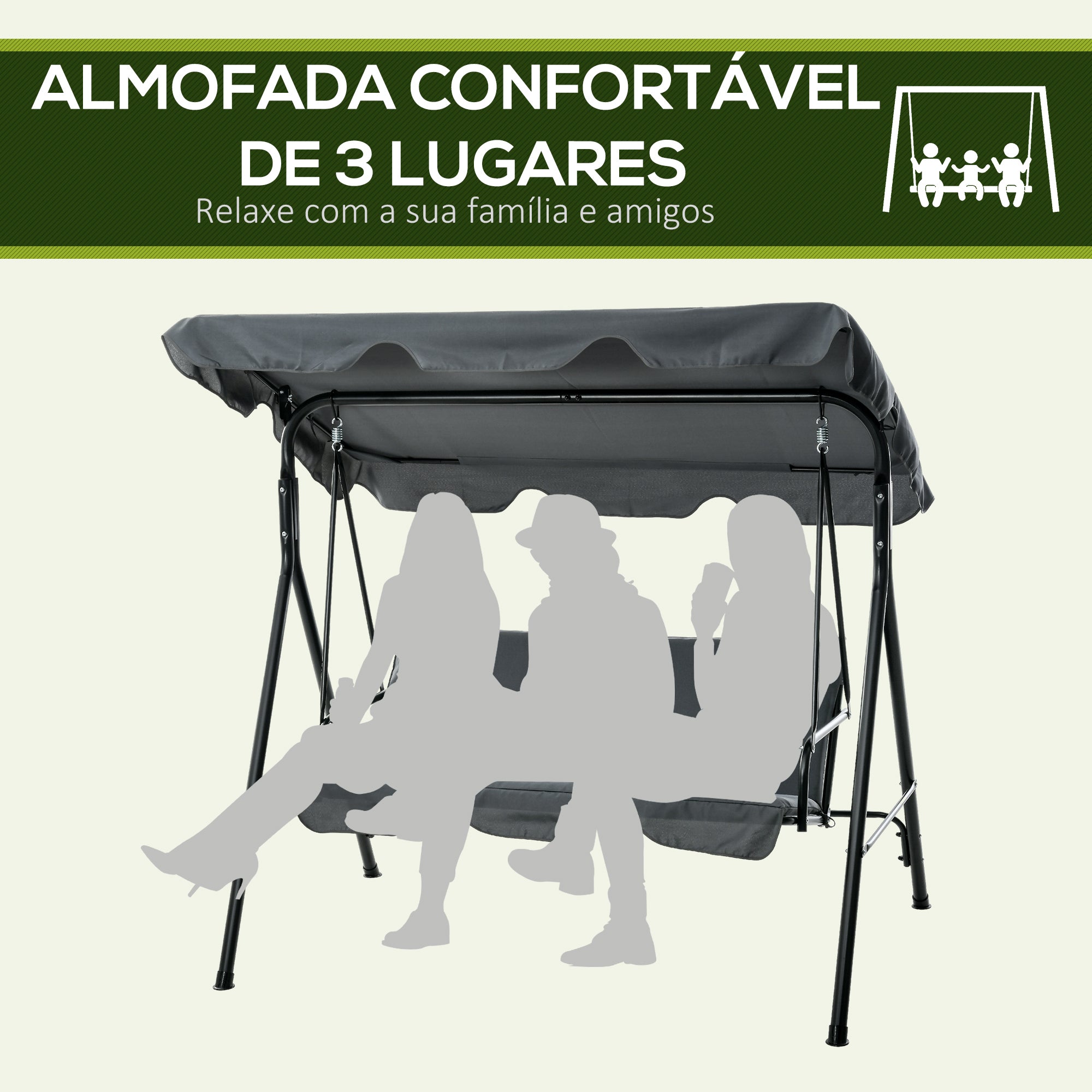 Baloiço de Jardim 3 Lugares Cinza 172x110x153 cm