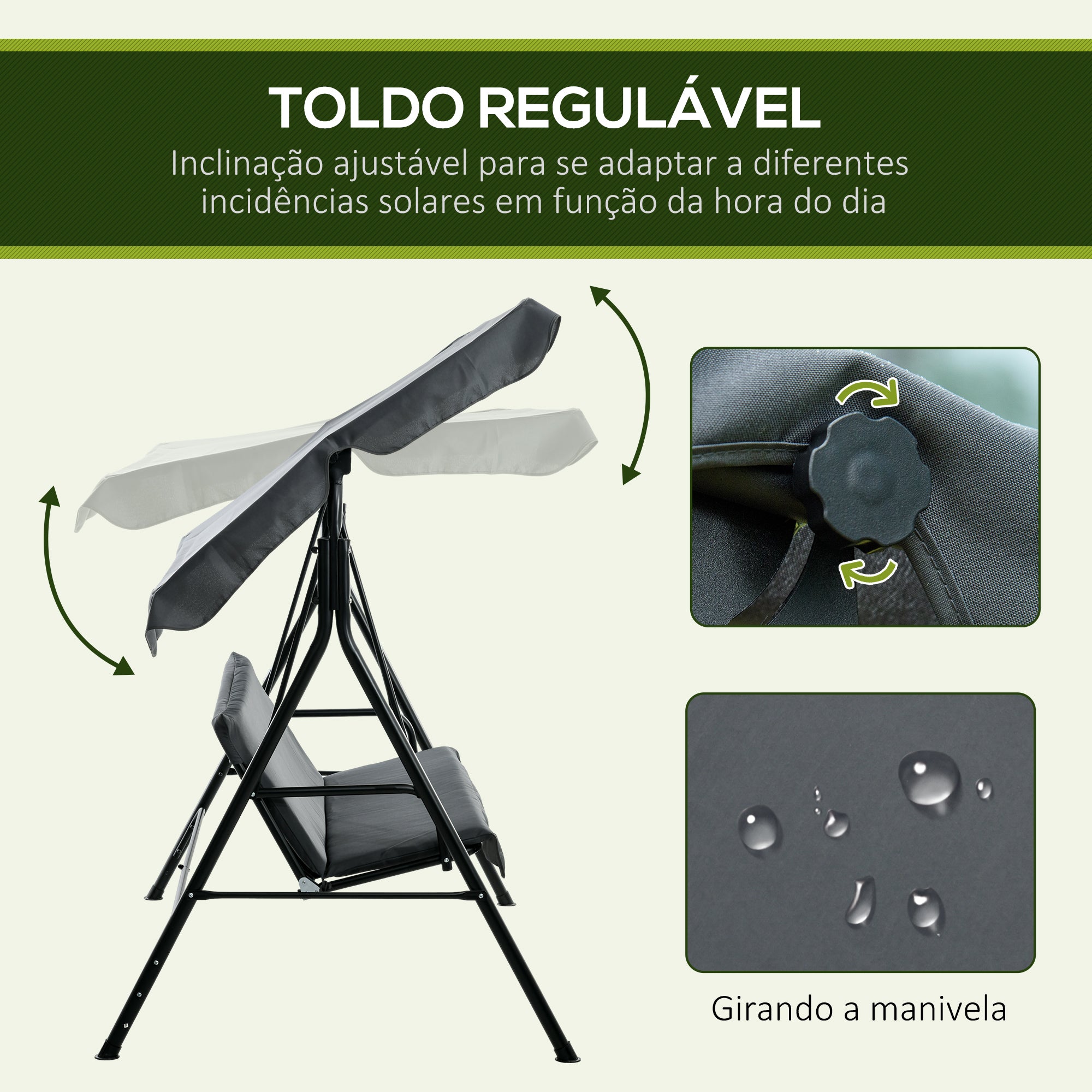 Baloiço de Jardim 3 Lugares Cinza 172x110x153 cm