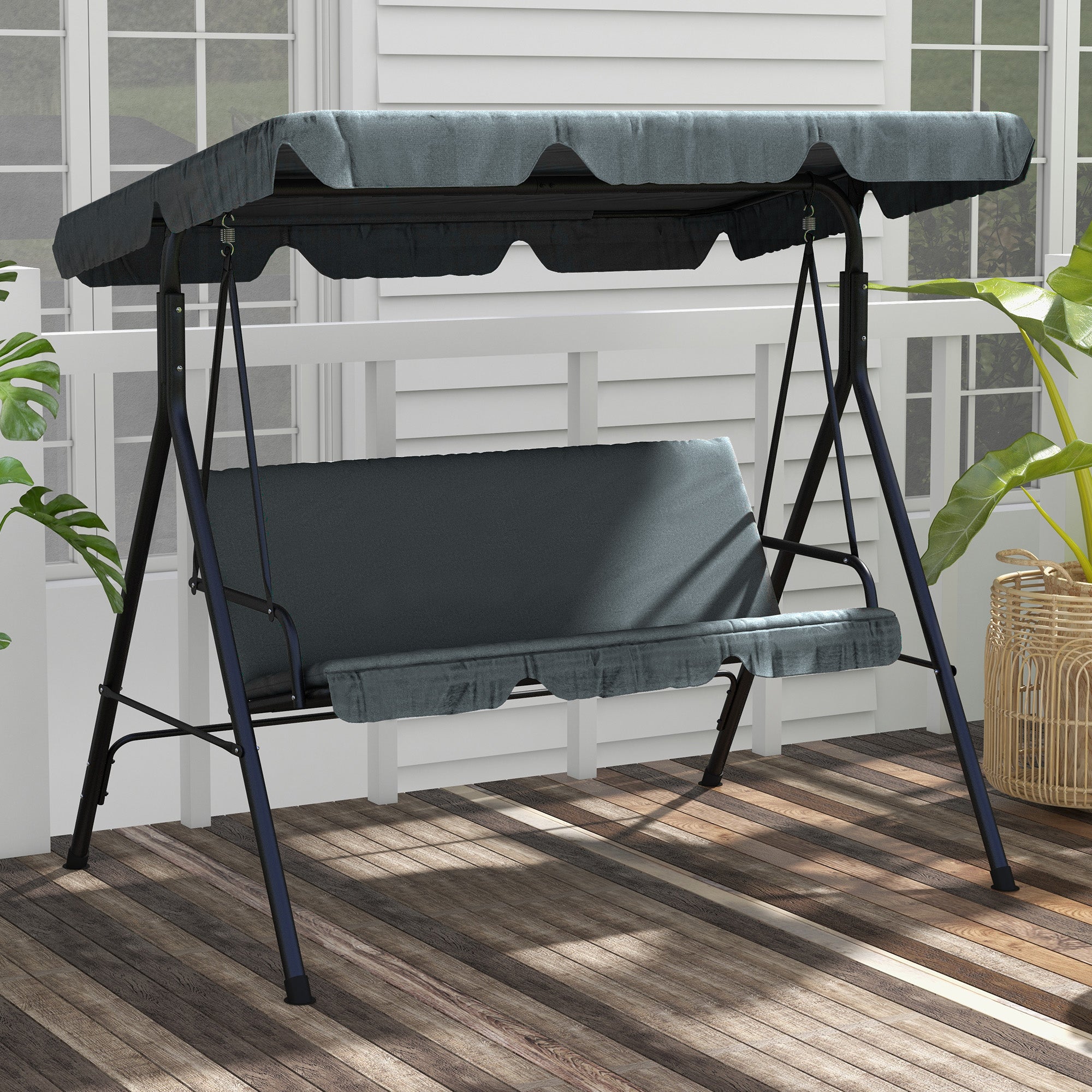 Baloiço de Jardim 3 Lugares Cinza 172x110x153 cm