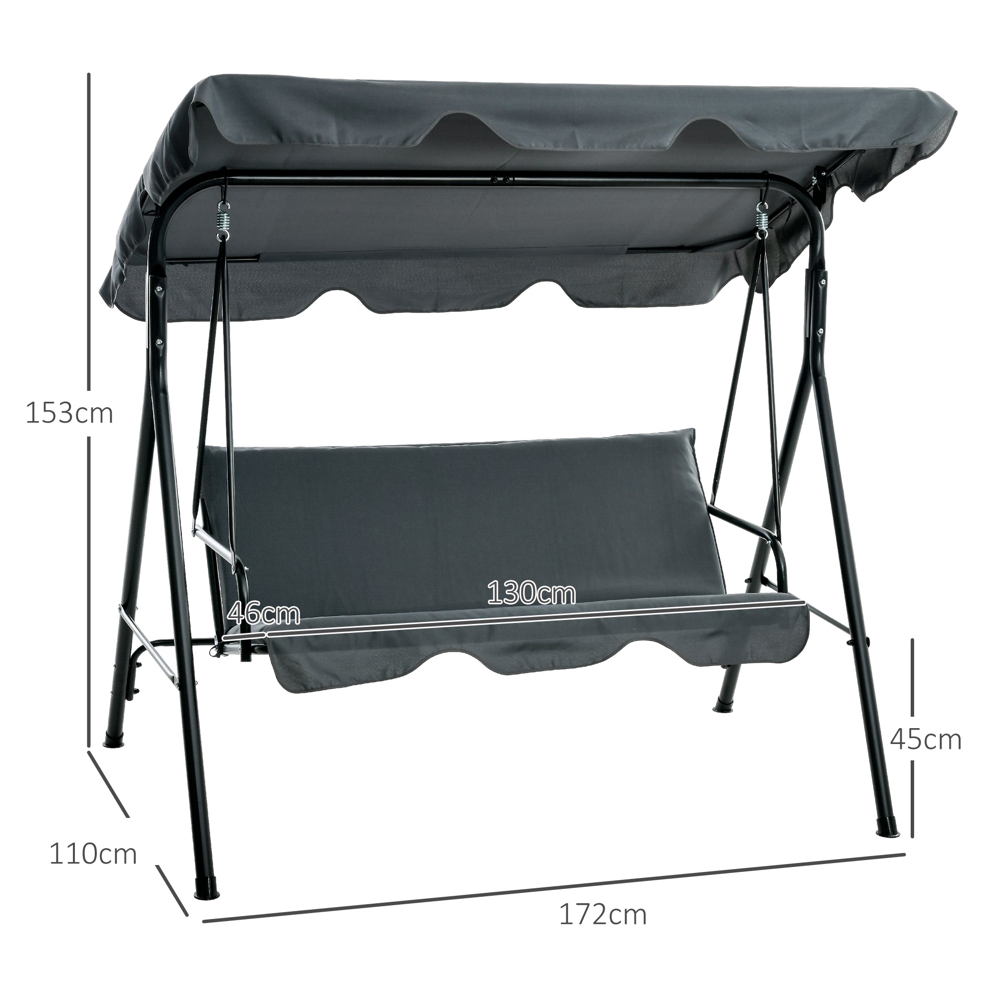 Baloiço de Jardim 3 Lugares Cinza 172x110x153 cm