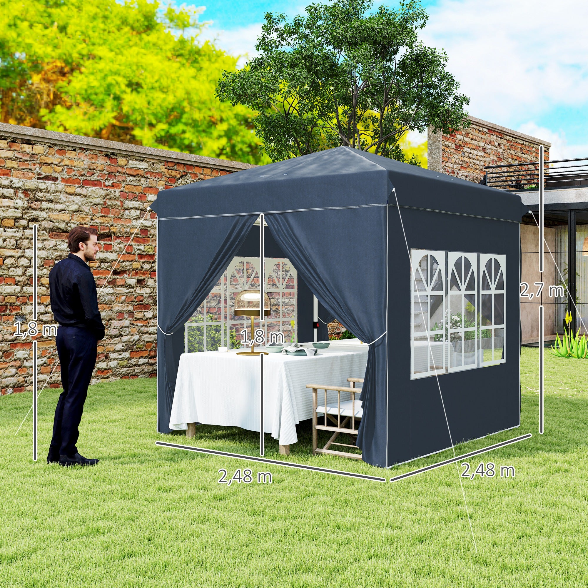 Tenda Pop-Up 248x248x270 cm Azul Escuro Anti-UV Altura Ajustável