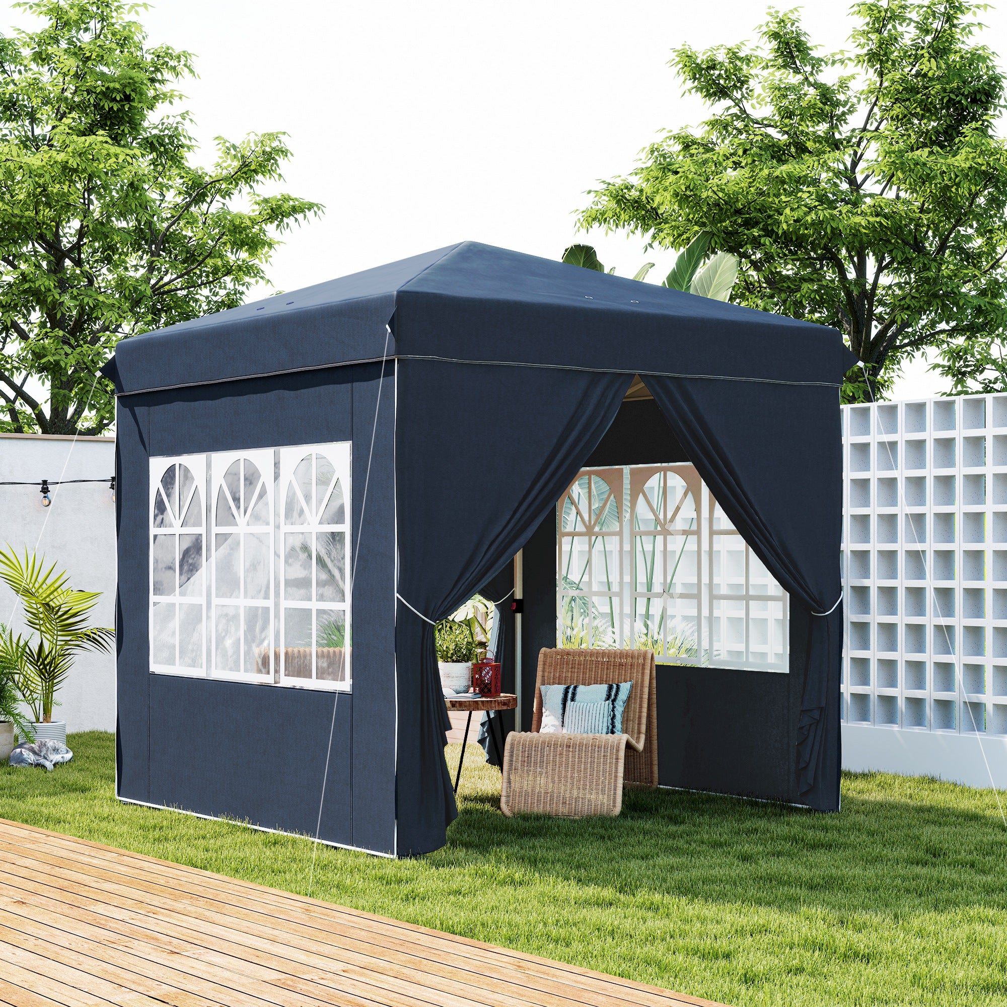 Tenda Pop-Up 248x248x270 cm Azul Escuro Anti-UV Altura Ajustável