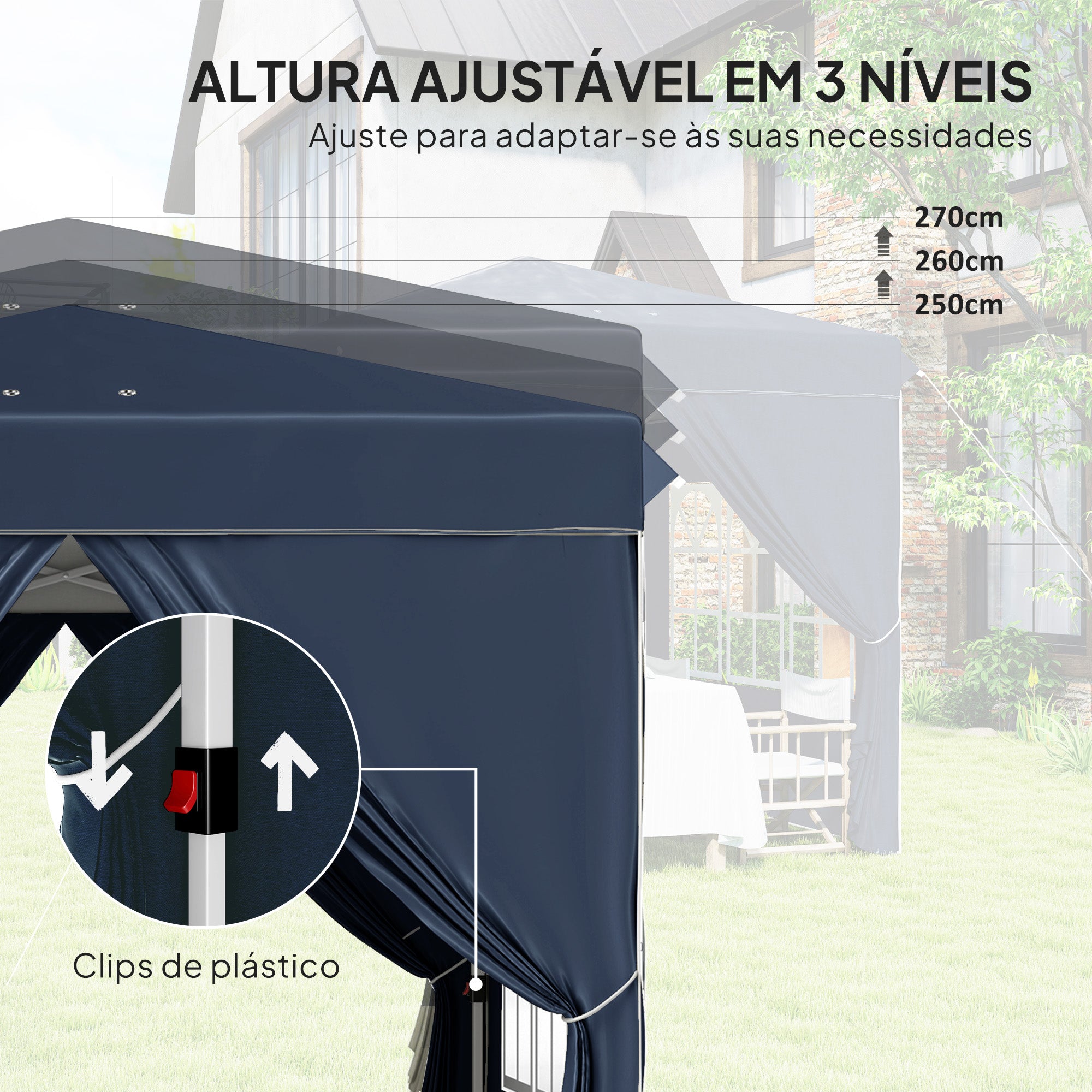 Tenda Pop-Up 248x248x270 cm Azul Escuro Anti-UV Altura Ajustável
