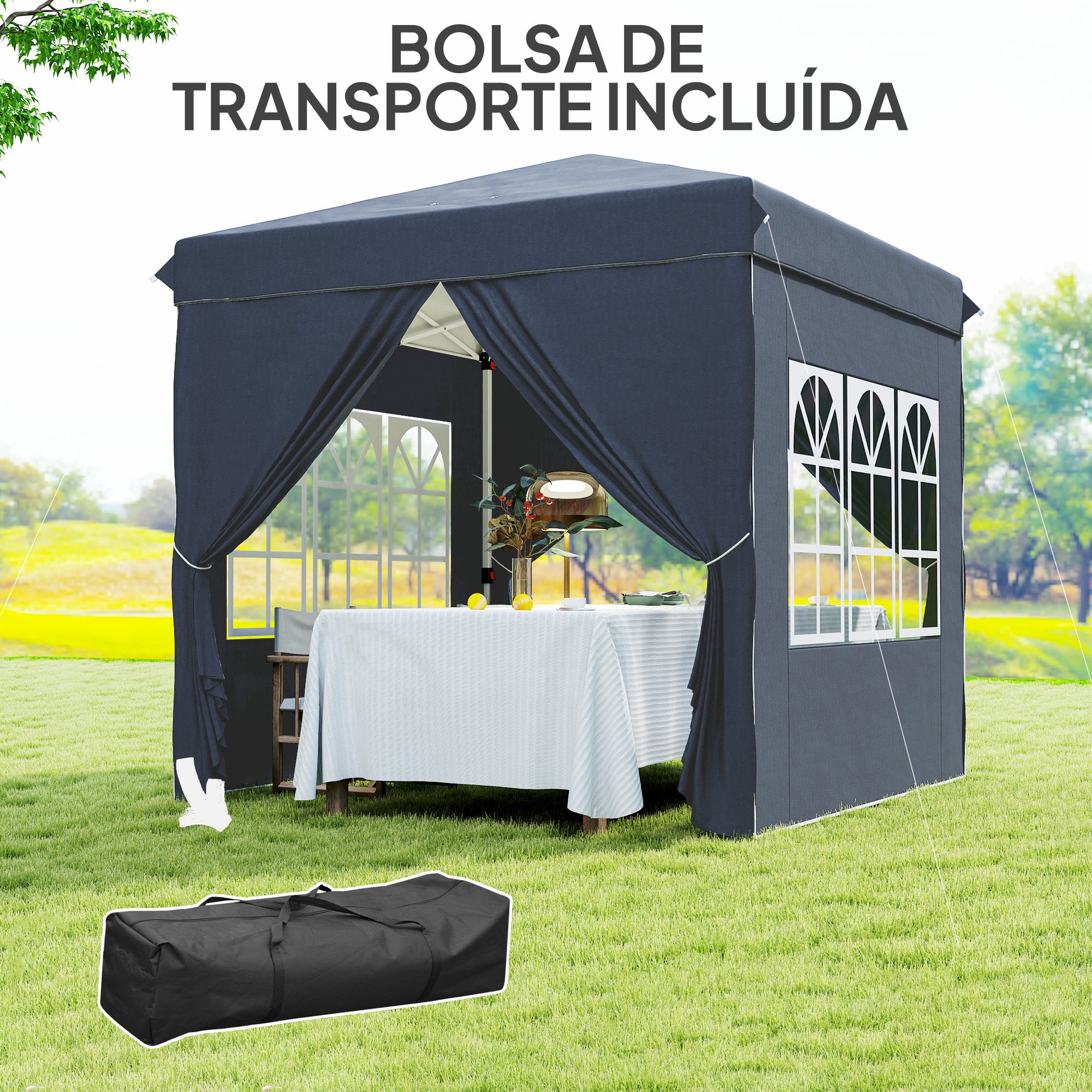 Tenda Pop-Up 248x248x270 cm Azul Escuro Anti-UV Altura Ajustável