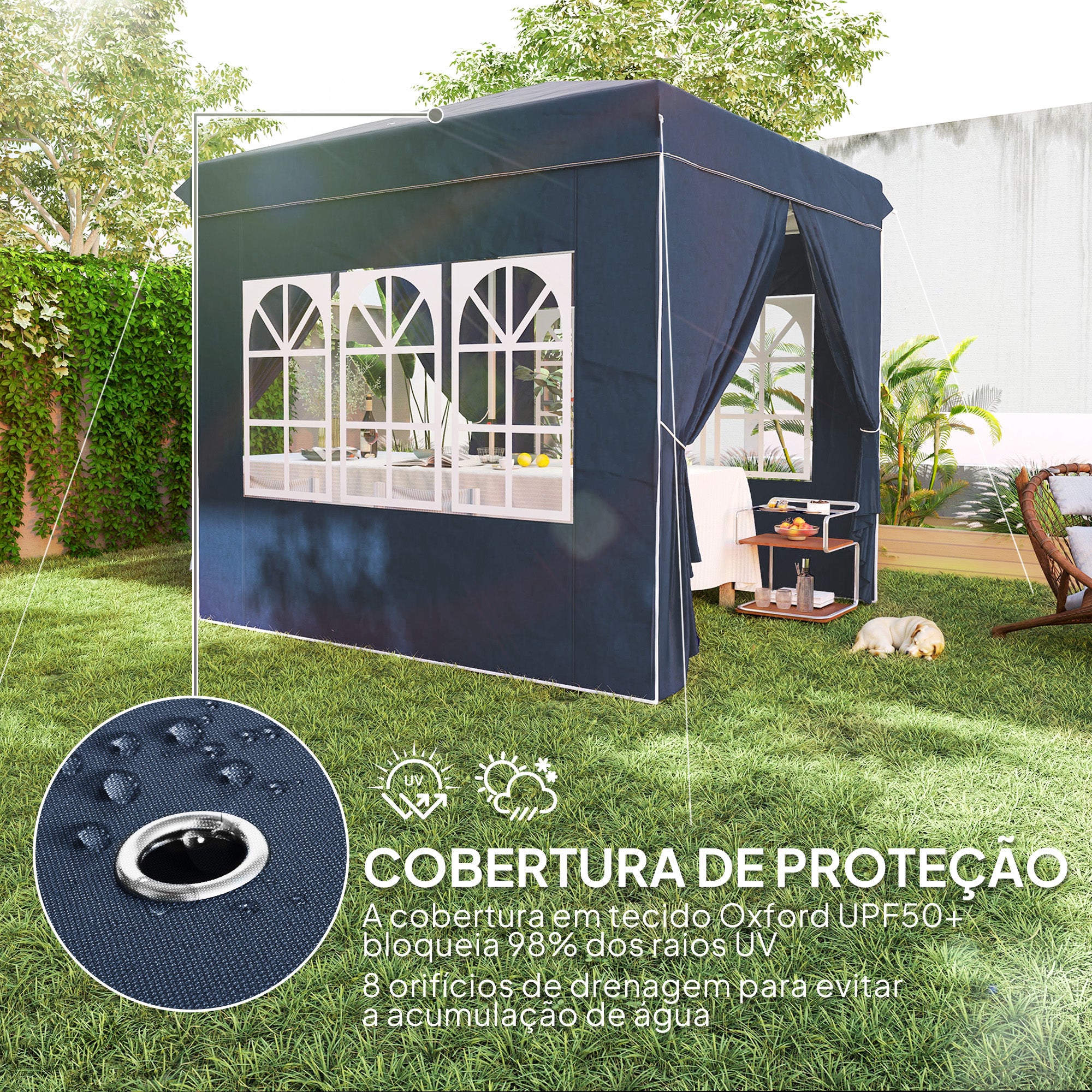 Tenda Pop-Up 248x248x270 cm Azul Escuro Anti-UV Altura Ajustável