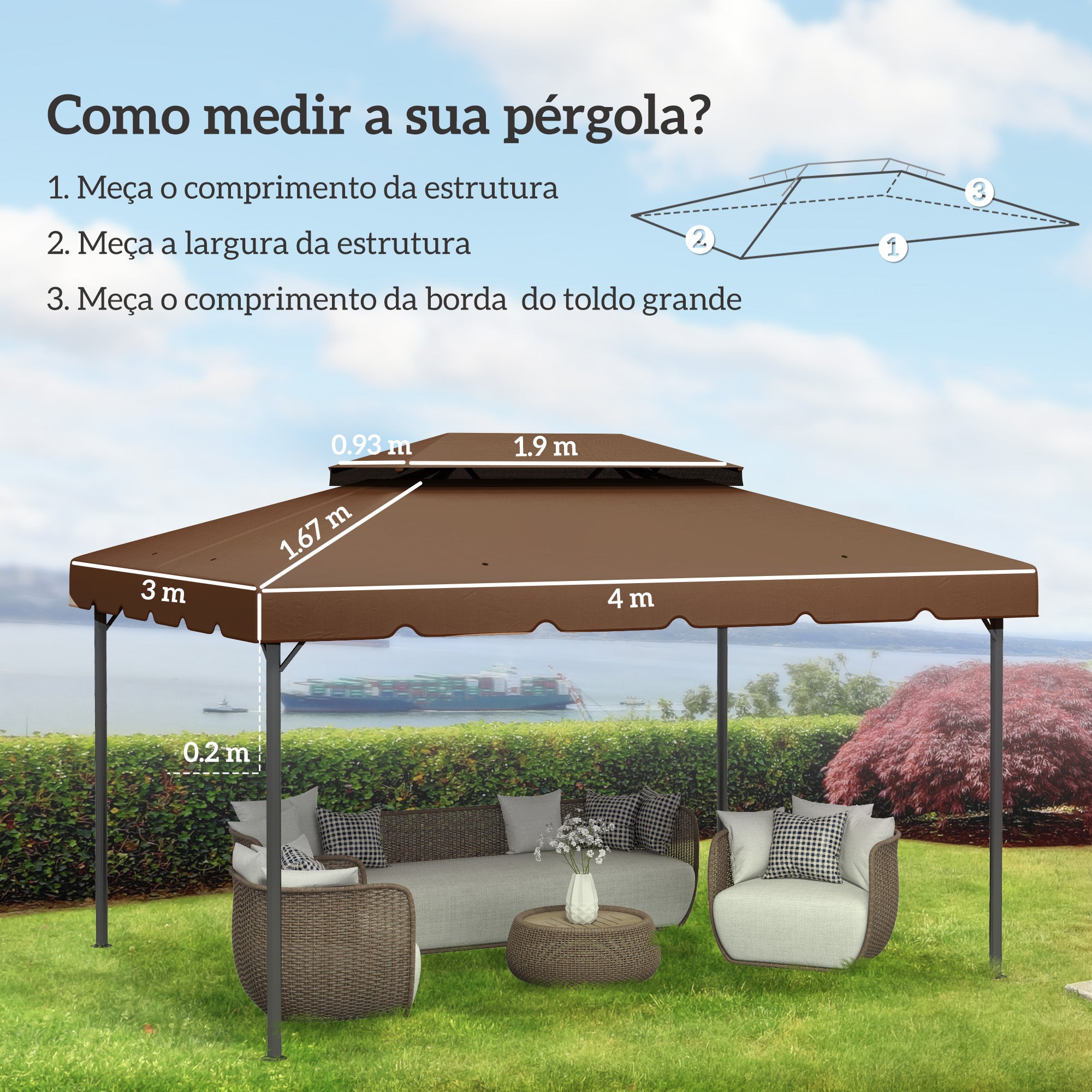 Cobertura de Gazebo/Pérgola 400x300 cm Café