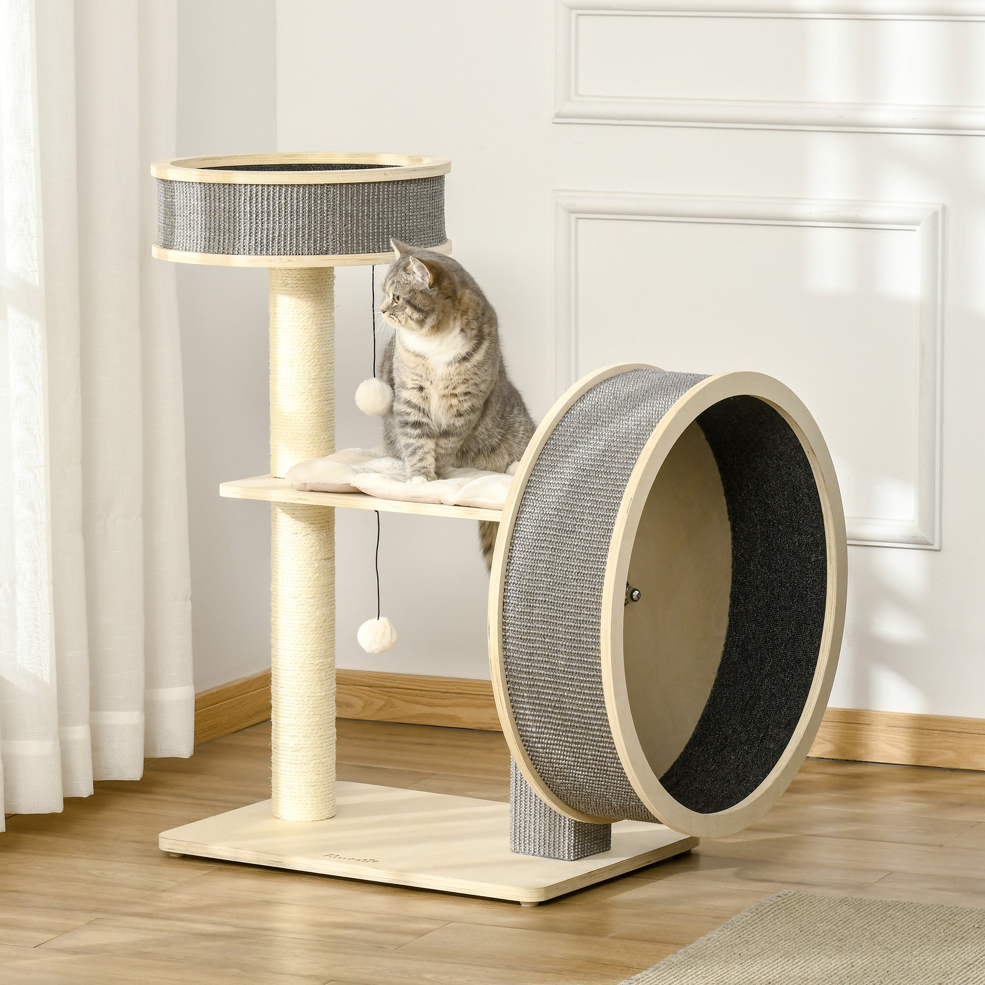 Árvore Arranhador para Gatos Médios - Medidas 59.5x45x91 cm - Cor Cinza e Creme
