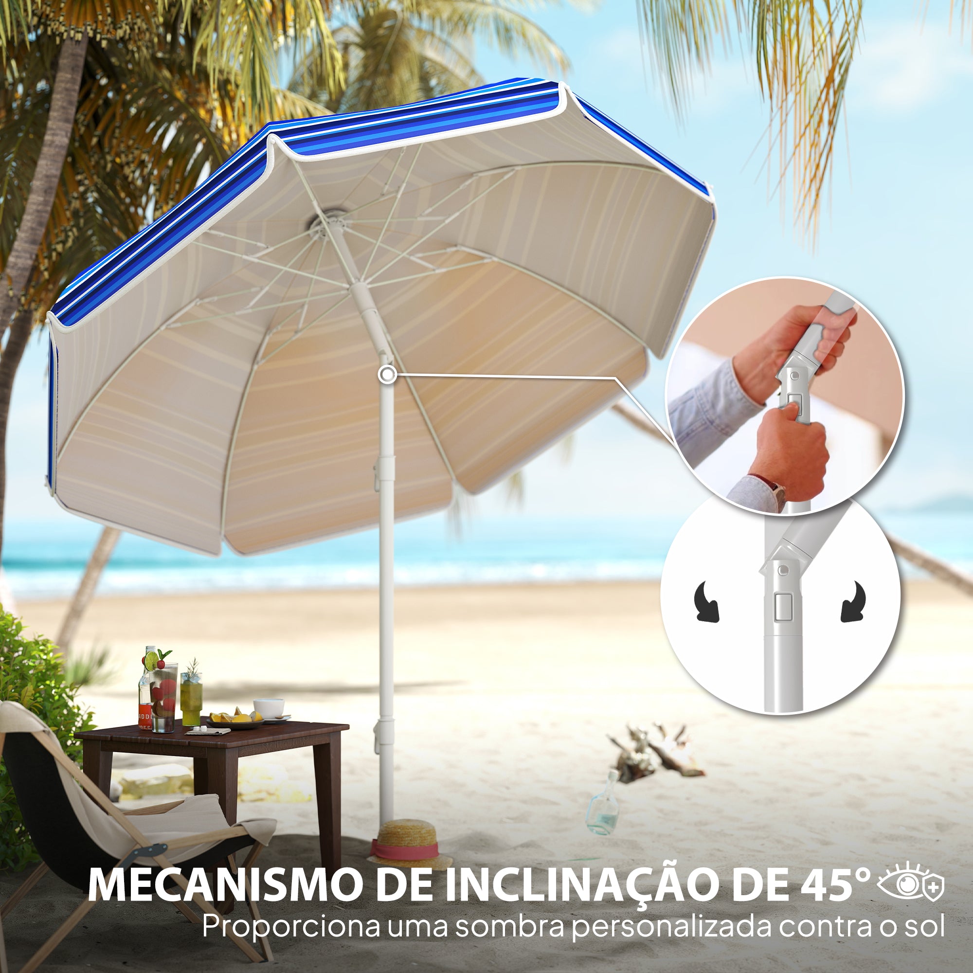 Chapéu de Sol Grande Multicor Ø180x196 cm Proteção UV50+ Dobrável