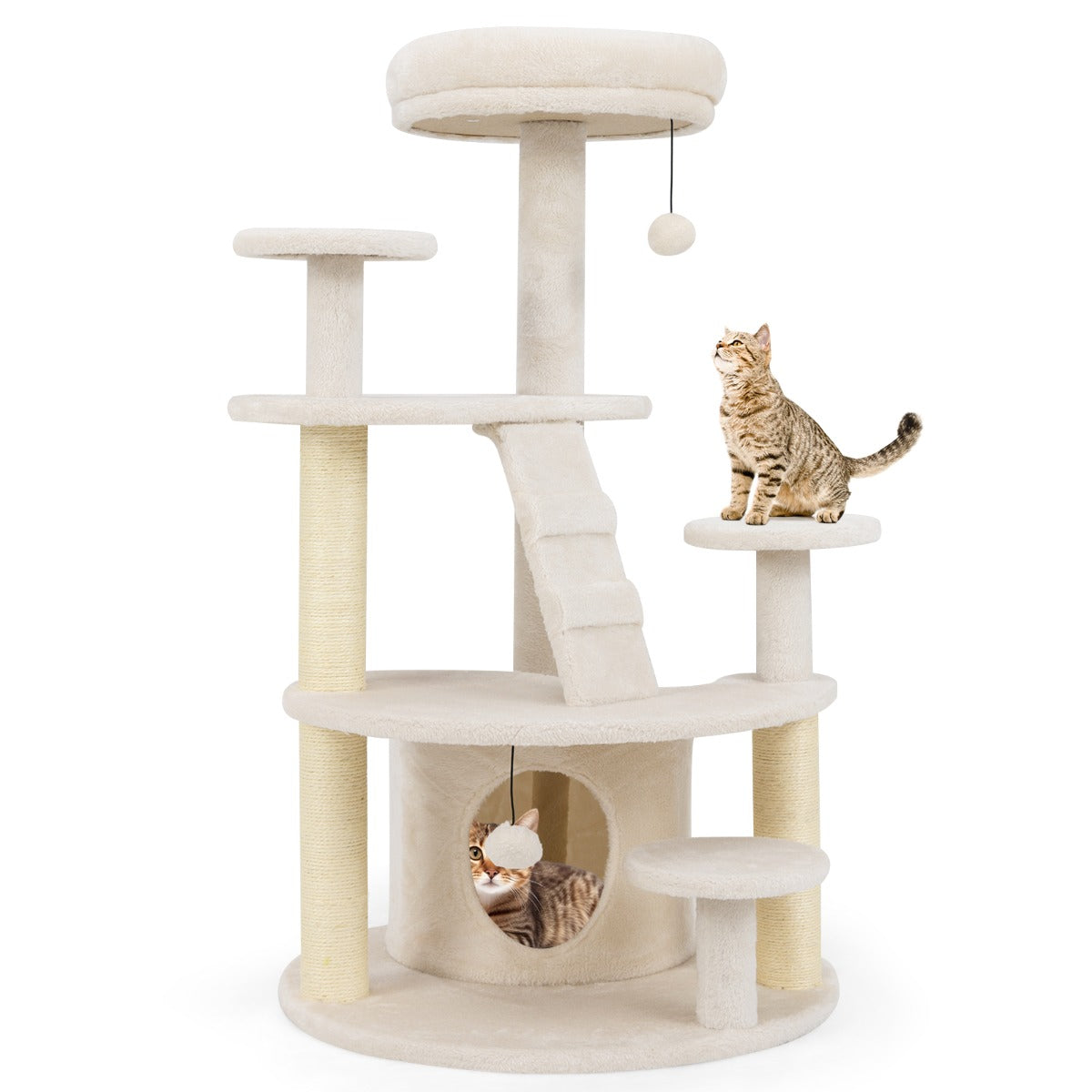 Torre para Gatinhos Multinível com Condomínio Percha Acolchoada Postes para Arranhar Plataformas de Salto Escada 64 x 60 x 101 cm Branco