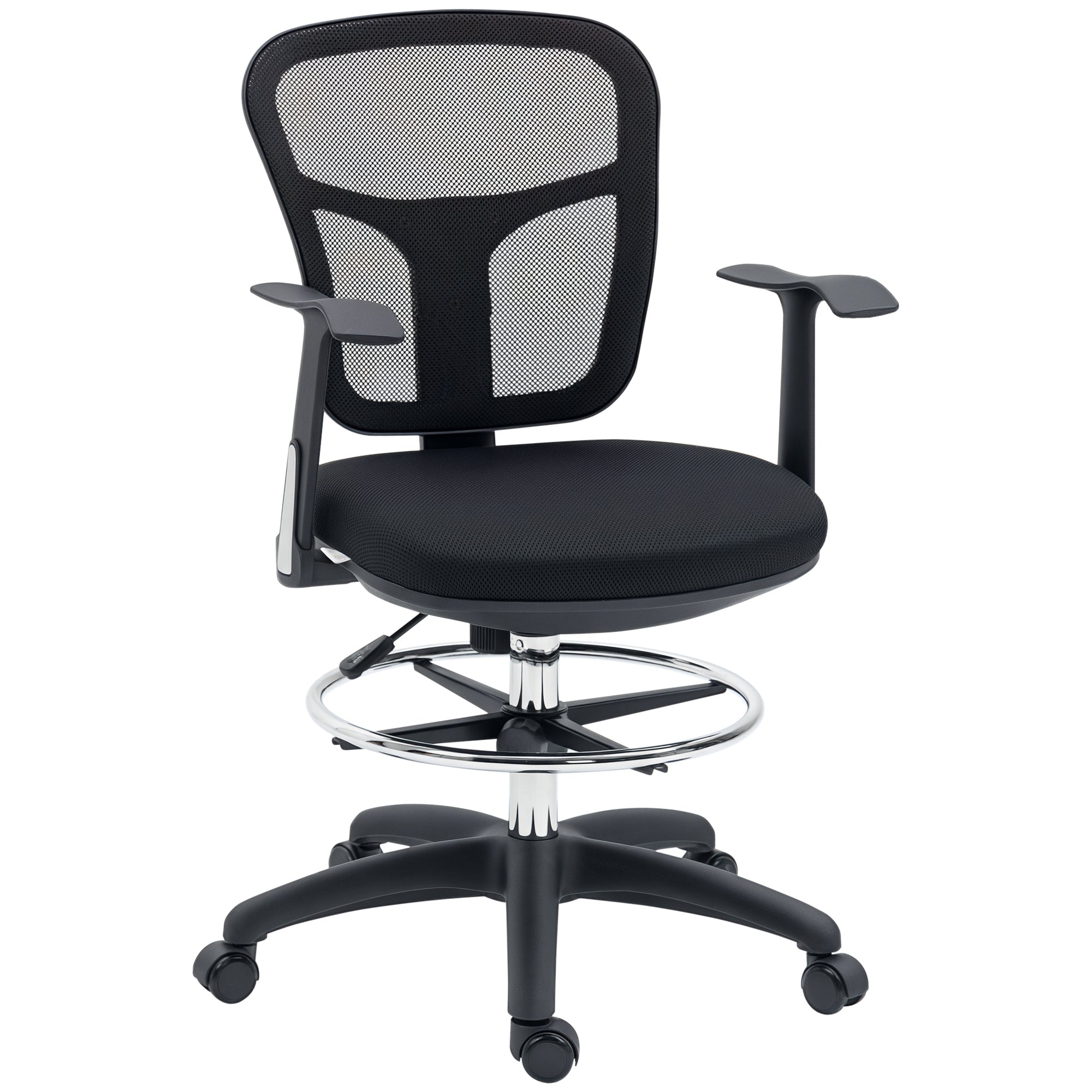 Cadeira de Escritório Ergonómica de Malha com Apoio para os Braços e Pés Ajustáveis 59x59x95-115cm Preto