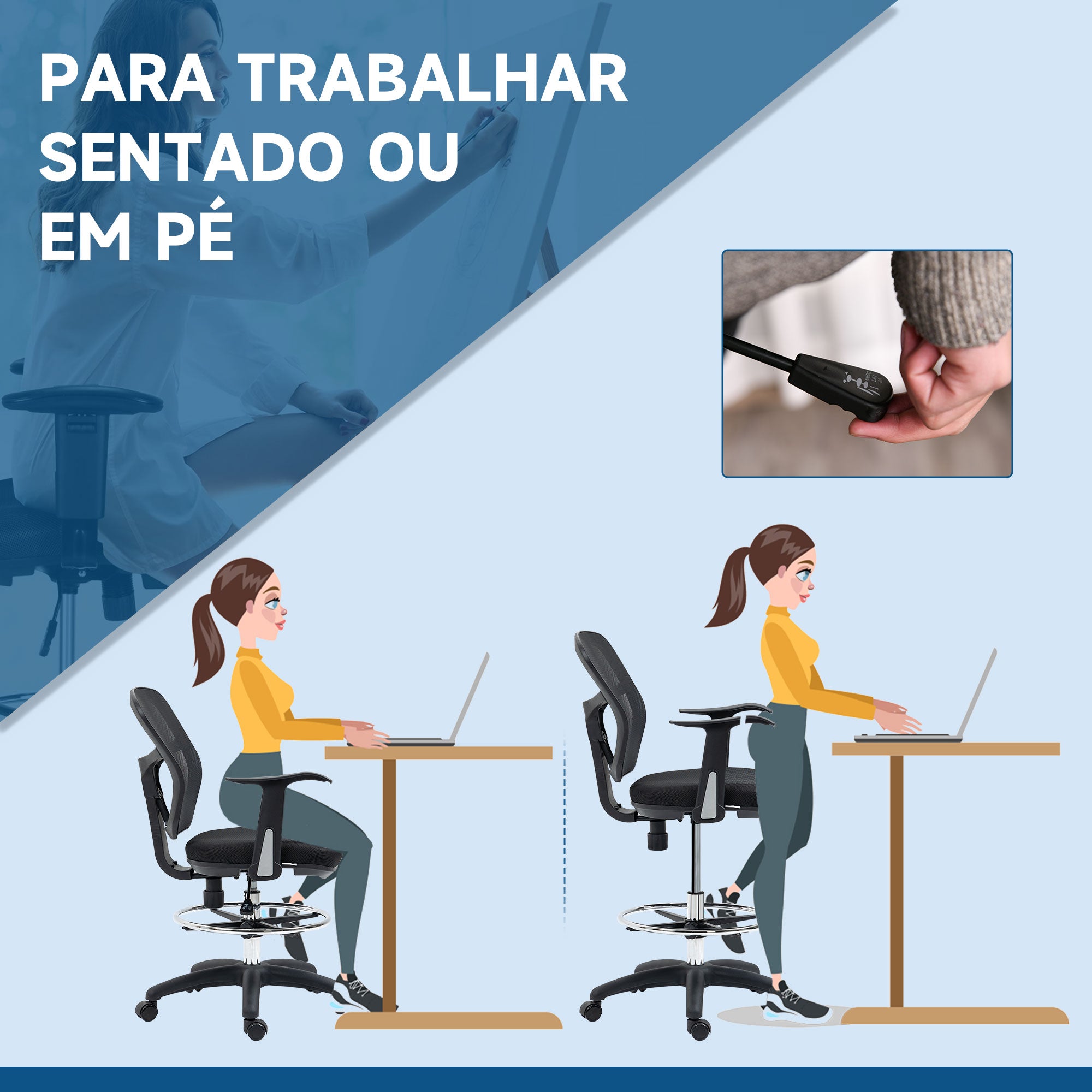 Cadeira de Escritório Ergonómica de Malha com Apoio para os Braços e Pés Ajustáveis 59x59x95-115cm Preto