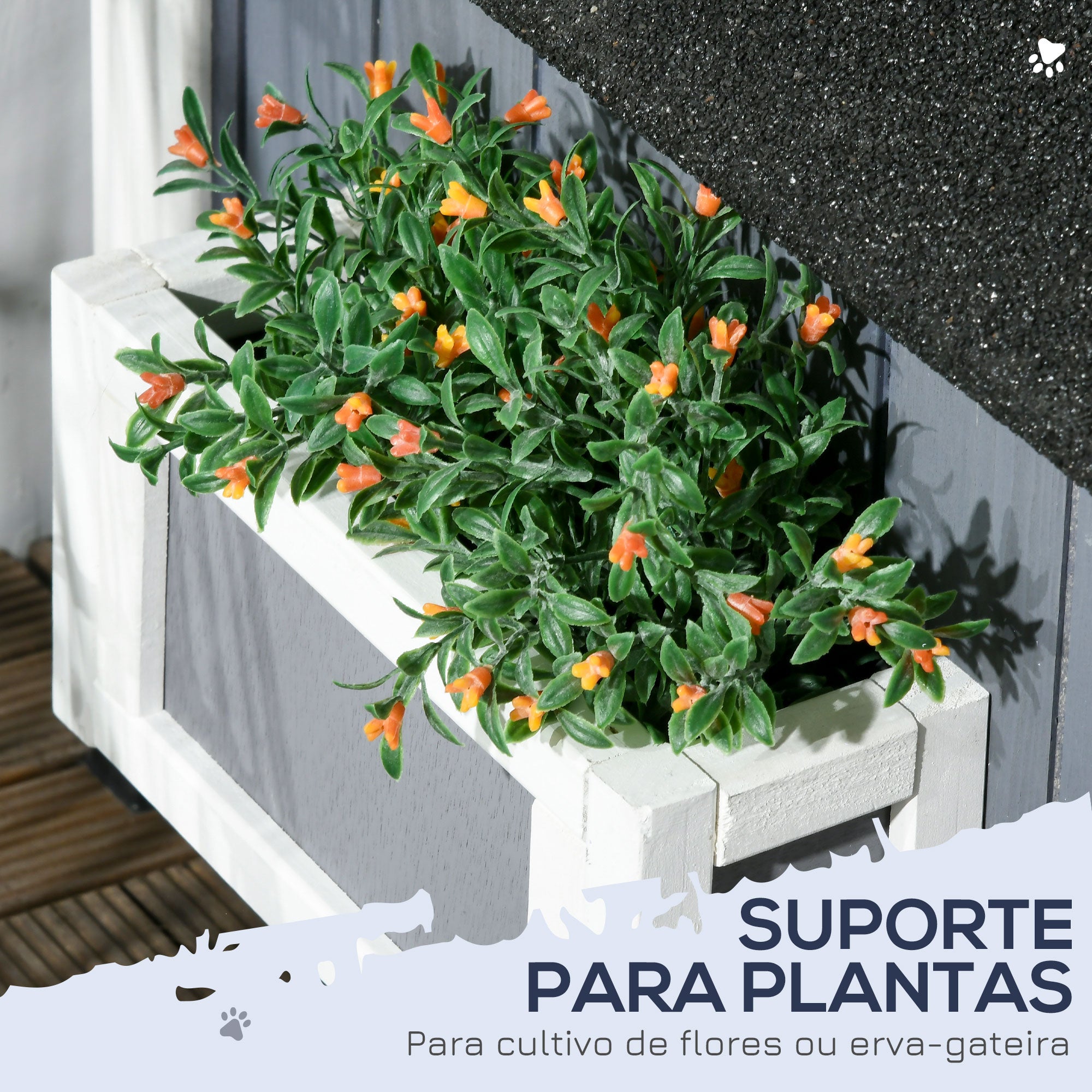 Casa para Gatos de Madeira com Floreira 96x65x85,5 cm Cinzento