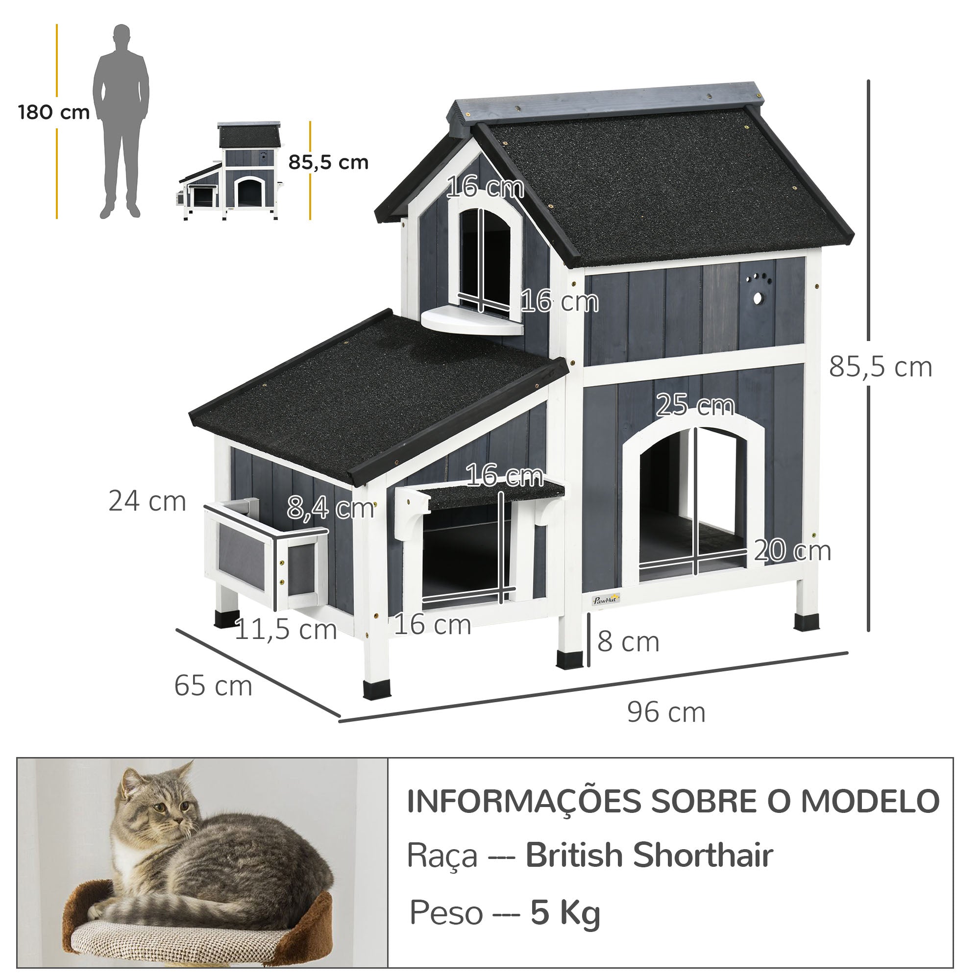 Casa para Gatos de Madeira com Floreira 96x65x85,5 cm Cinzento