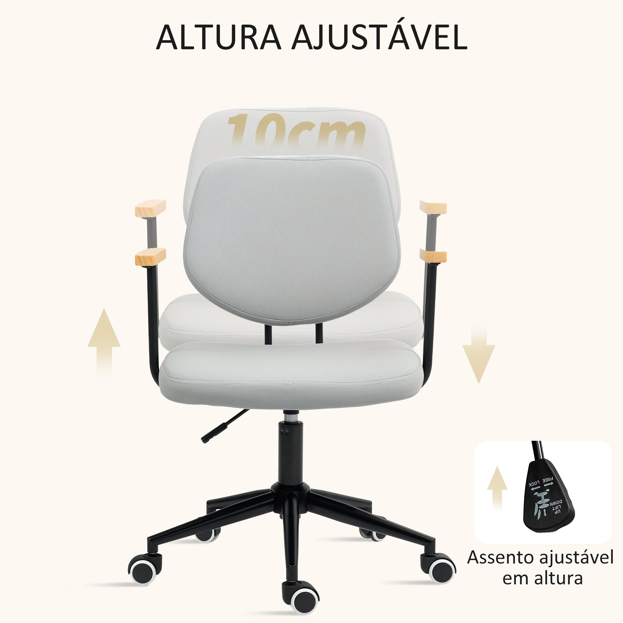 Cadeira de Escritório – 59x55x84-94 cm – Cinzenta – Metal e Madeira