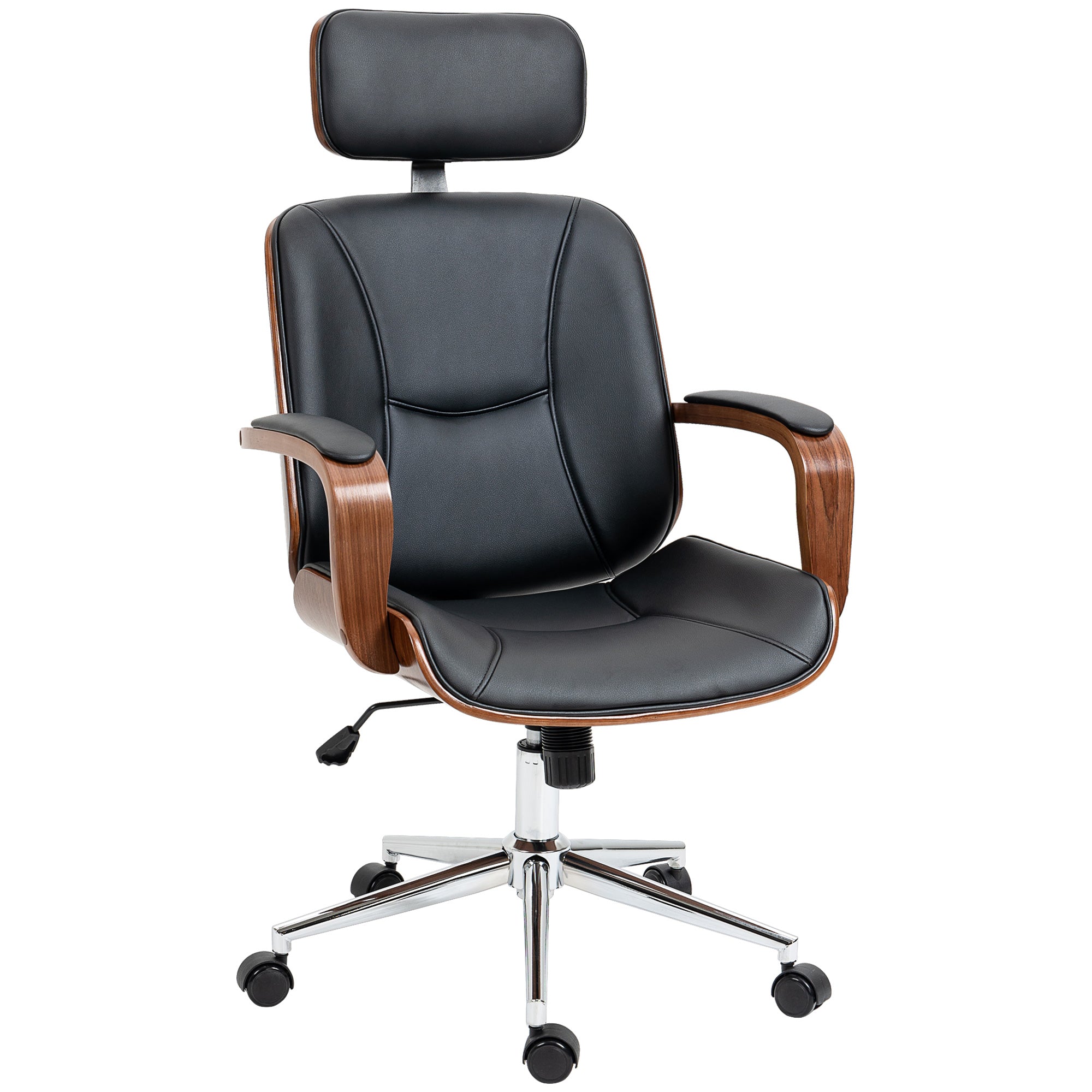 Cadeira de Escritório Conforto Máximo Couro PU Preto e Nogueira 63x62x120 cm