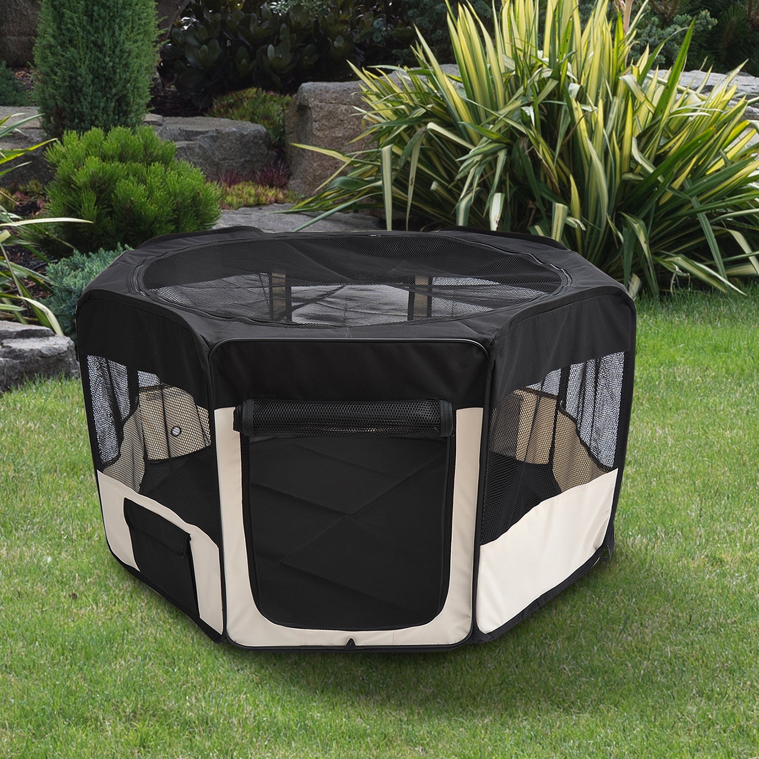 Parque para Animais de Estimação Ø114x58 cm Preto e Creme