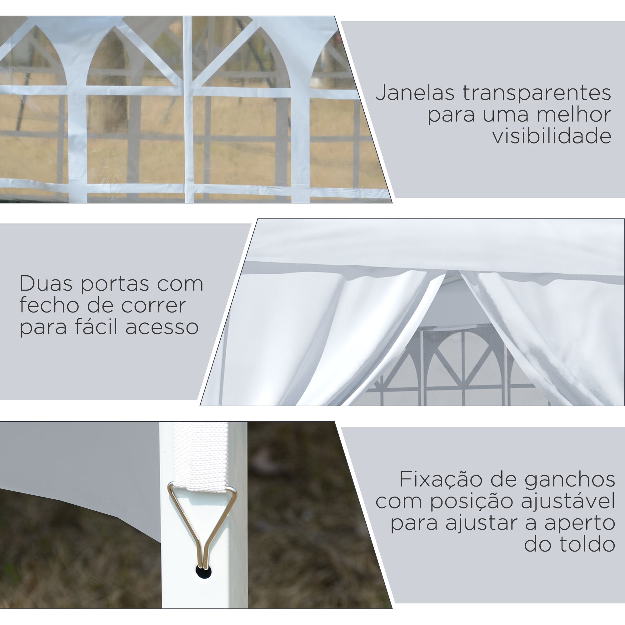 Tenda de Jardim com Paredes Laterais Amovíveis e Bolsa de Transporte 295x295x196-258 cm Branco
