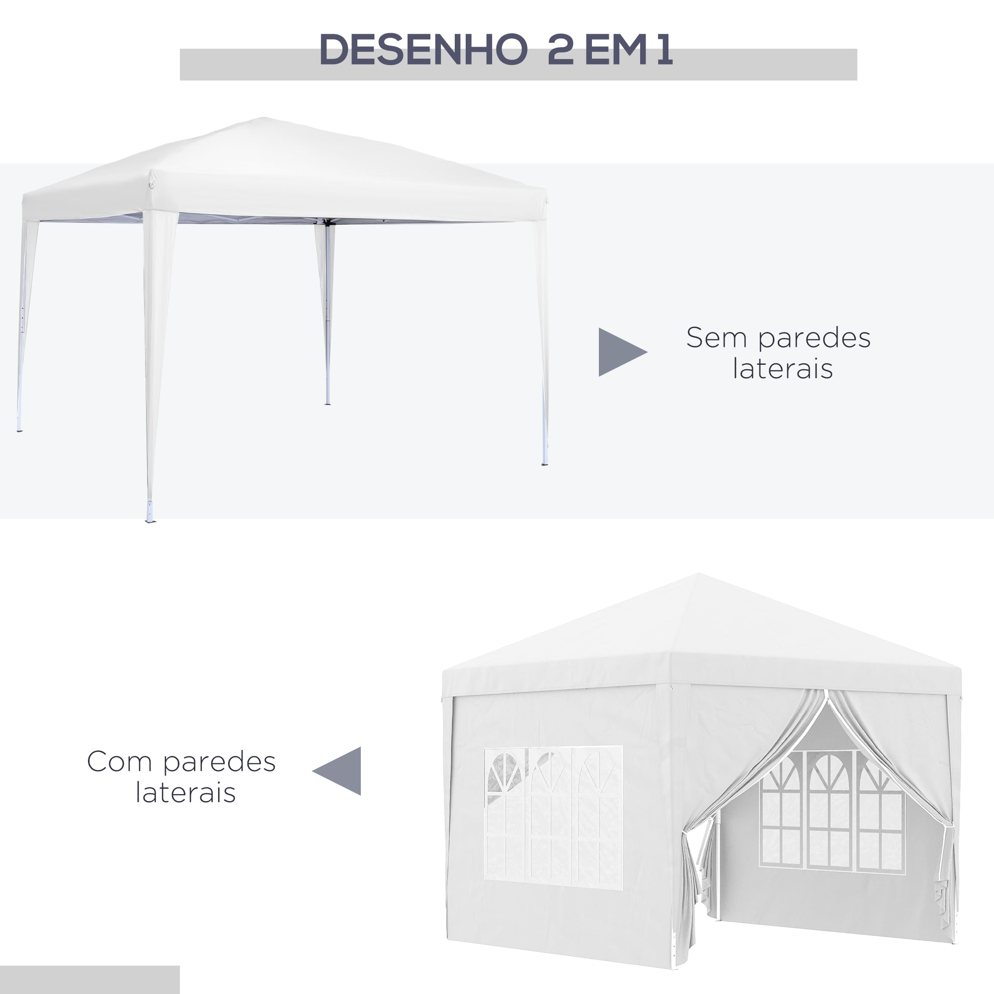 Tenda de Jardim com Paredes Laterais Amovíveis e Bolsa de Transporte 295x295x196-258 cm Branco
