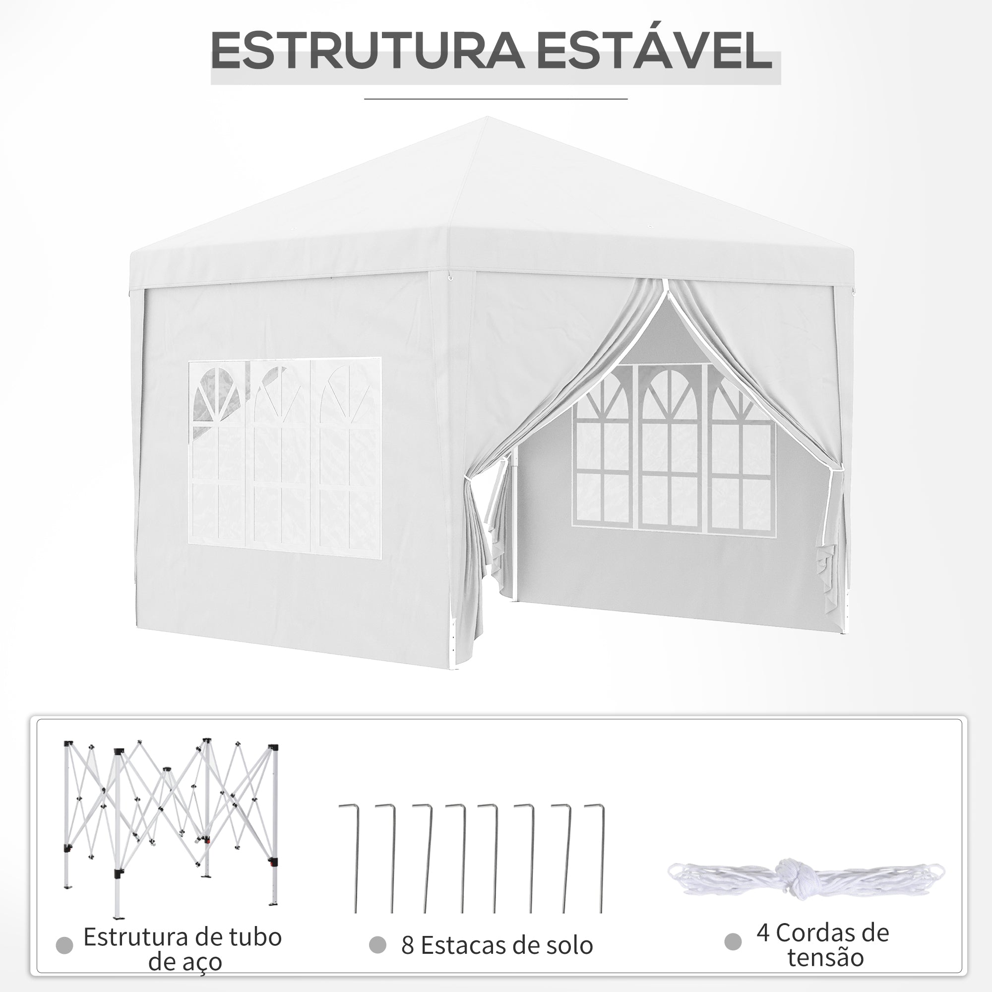 Tenda de Jardim com Paredes Laterais Amovíveis e Bolsa de Transporte 295x295x196-258 cm Branco