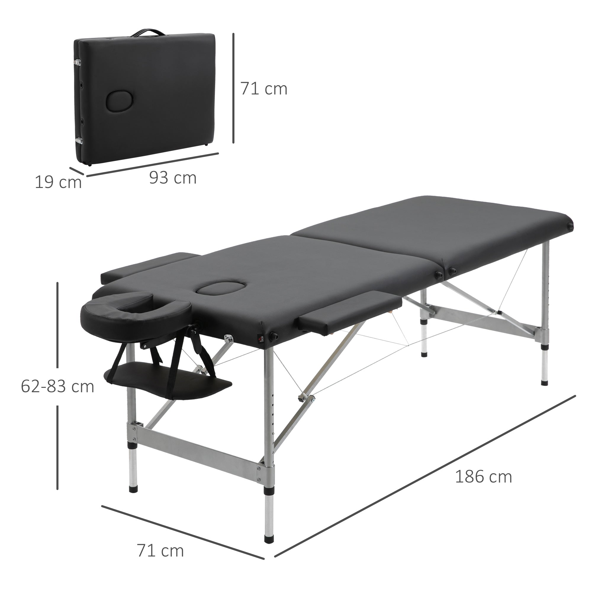 Marquesa de Massagem Portátil 186x71x62-83cm - Cor Preto