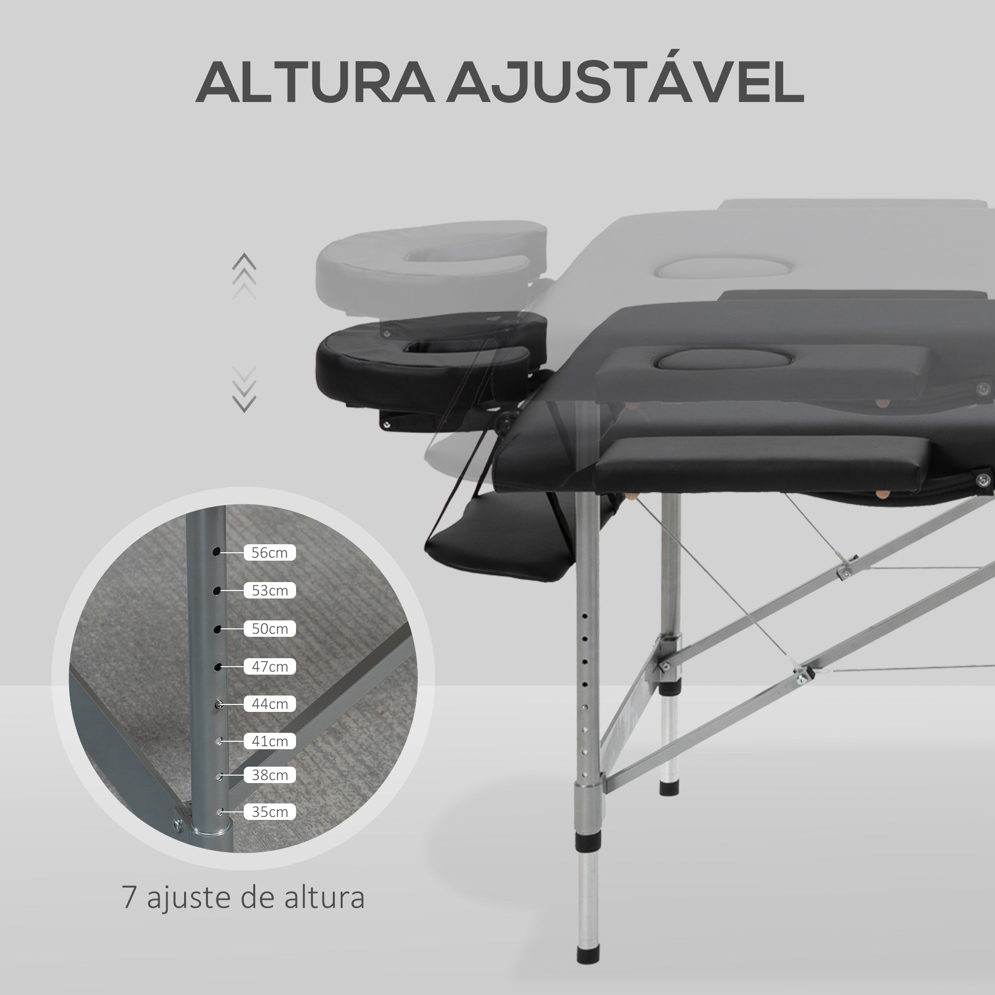 Marquesa de Massagem Portátil 186x71x62-83cm - Cor Preto