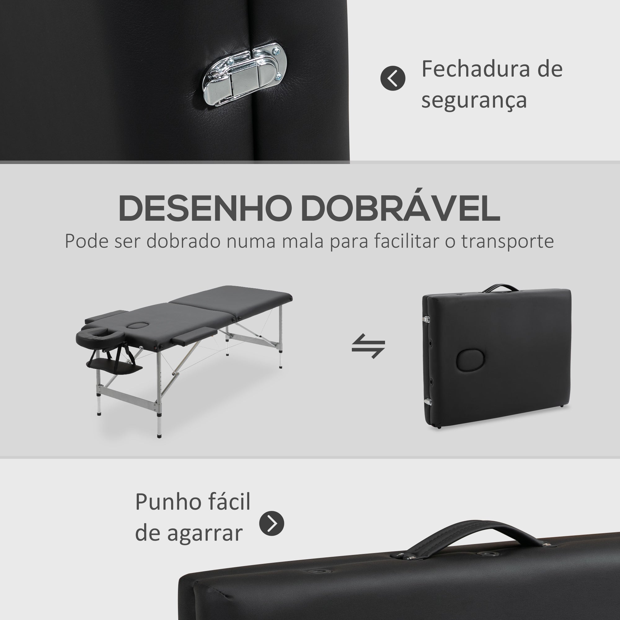 Marquesa de Massagem Portátil 186x71x62-83cm - Cor Preto