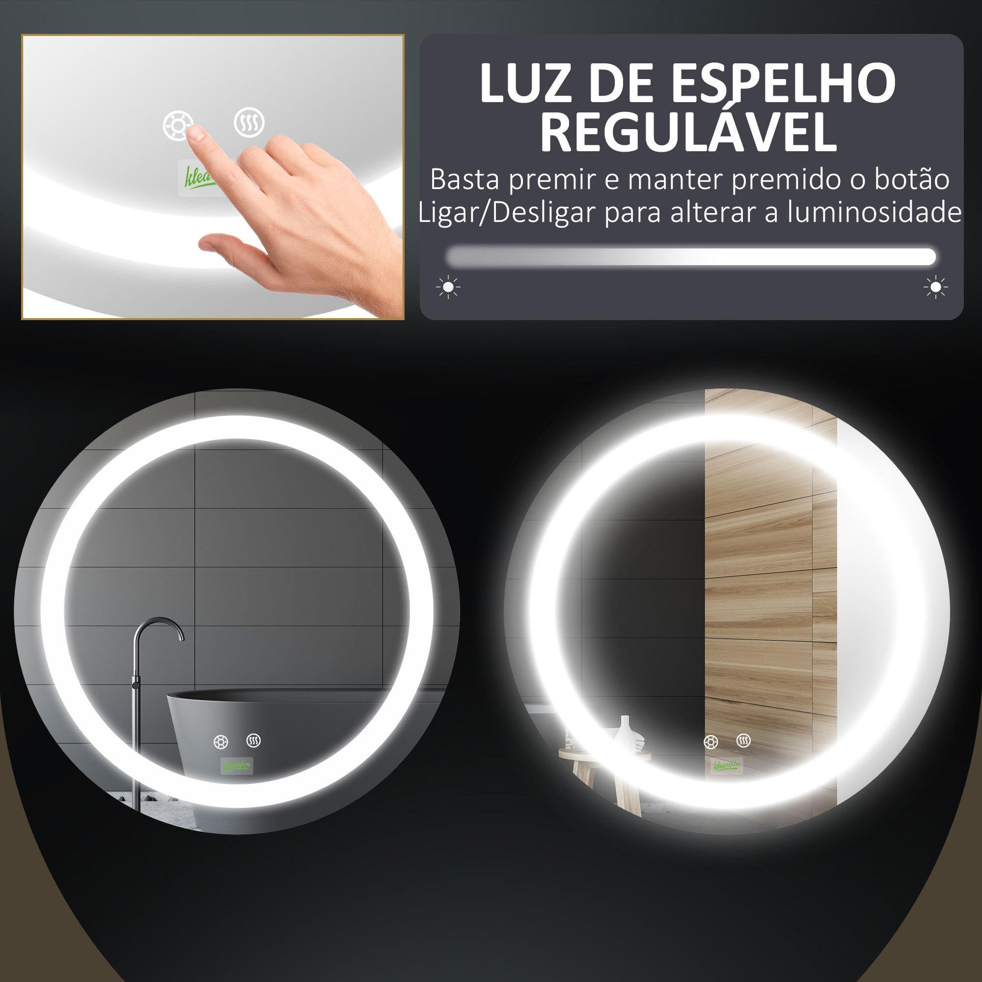 Espelho Redondo Prateado Ø50x4,6cm com Luz LED Ajustável