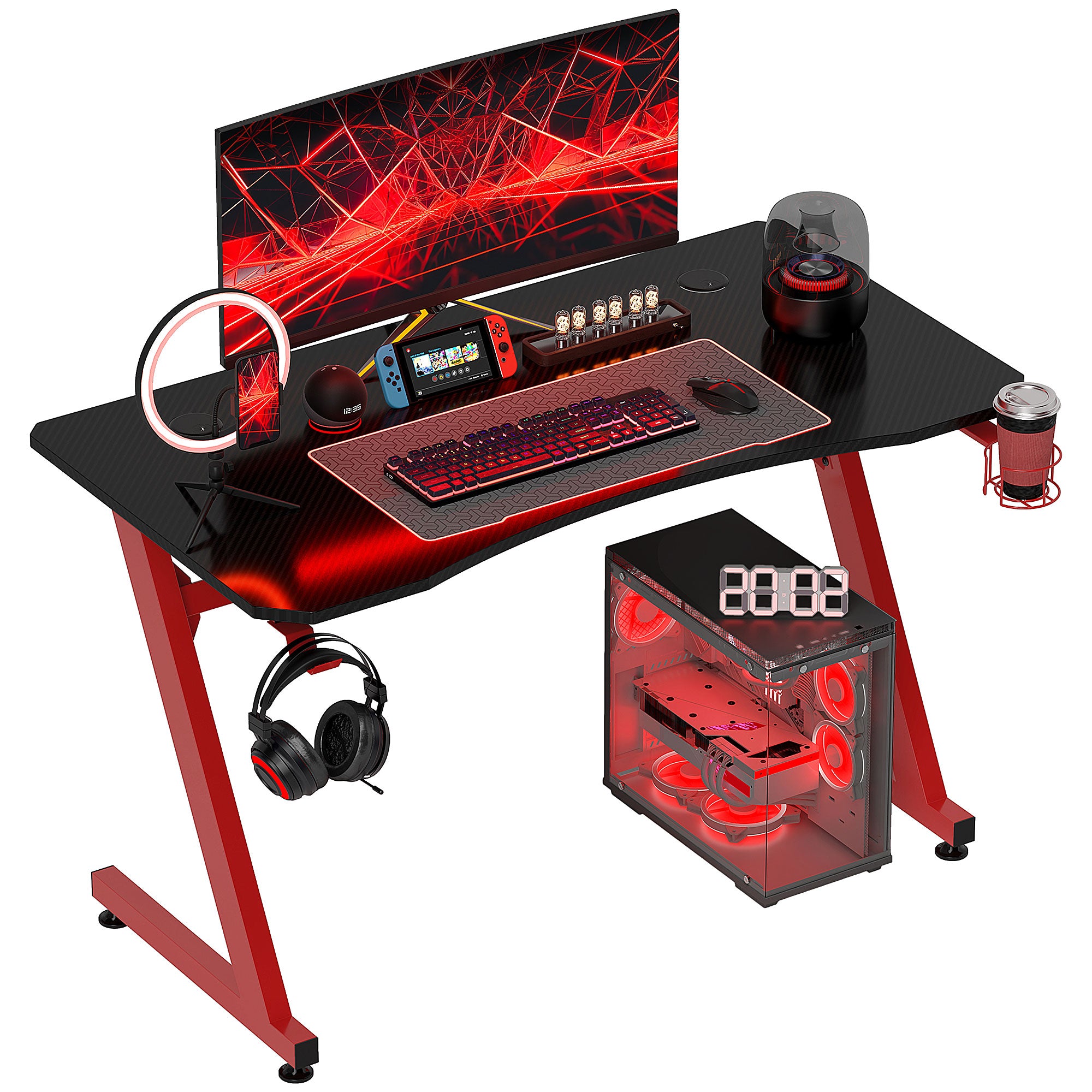 Secretária Gaming 120x65x74.5 cm - Vermelho e Preto