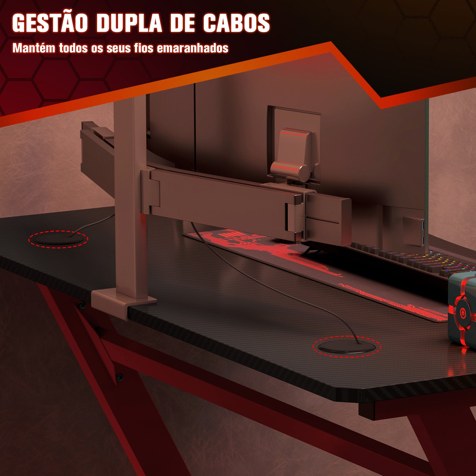 Secretária Gaming 120x65x74.5 cm - Vermelho e Preto
