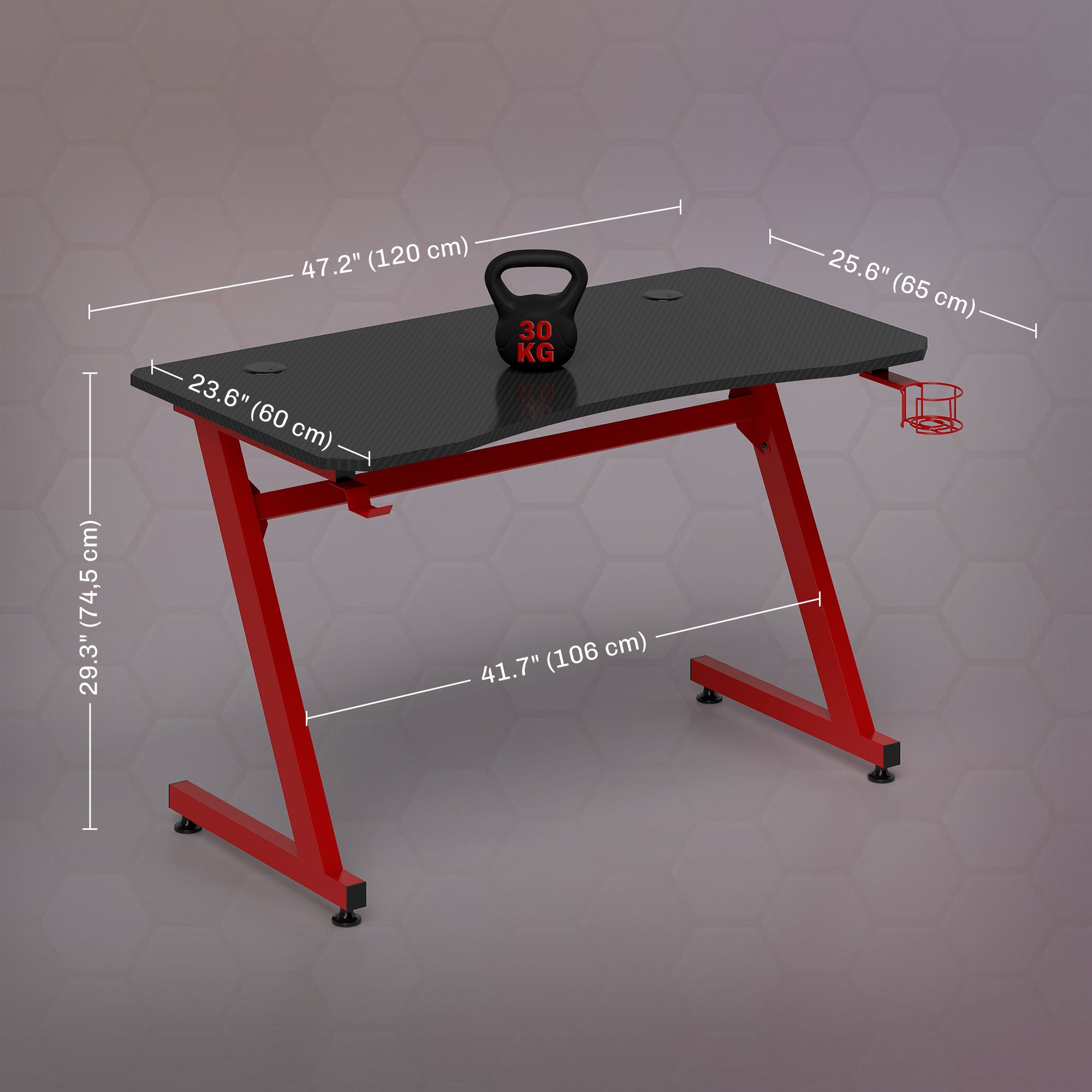 Secretária Gaming 120x65x74.5 cm - Vermelho e Preto