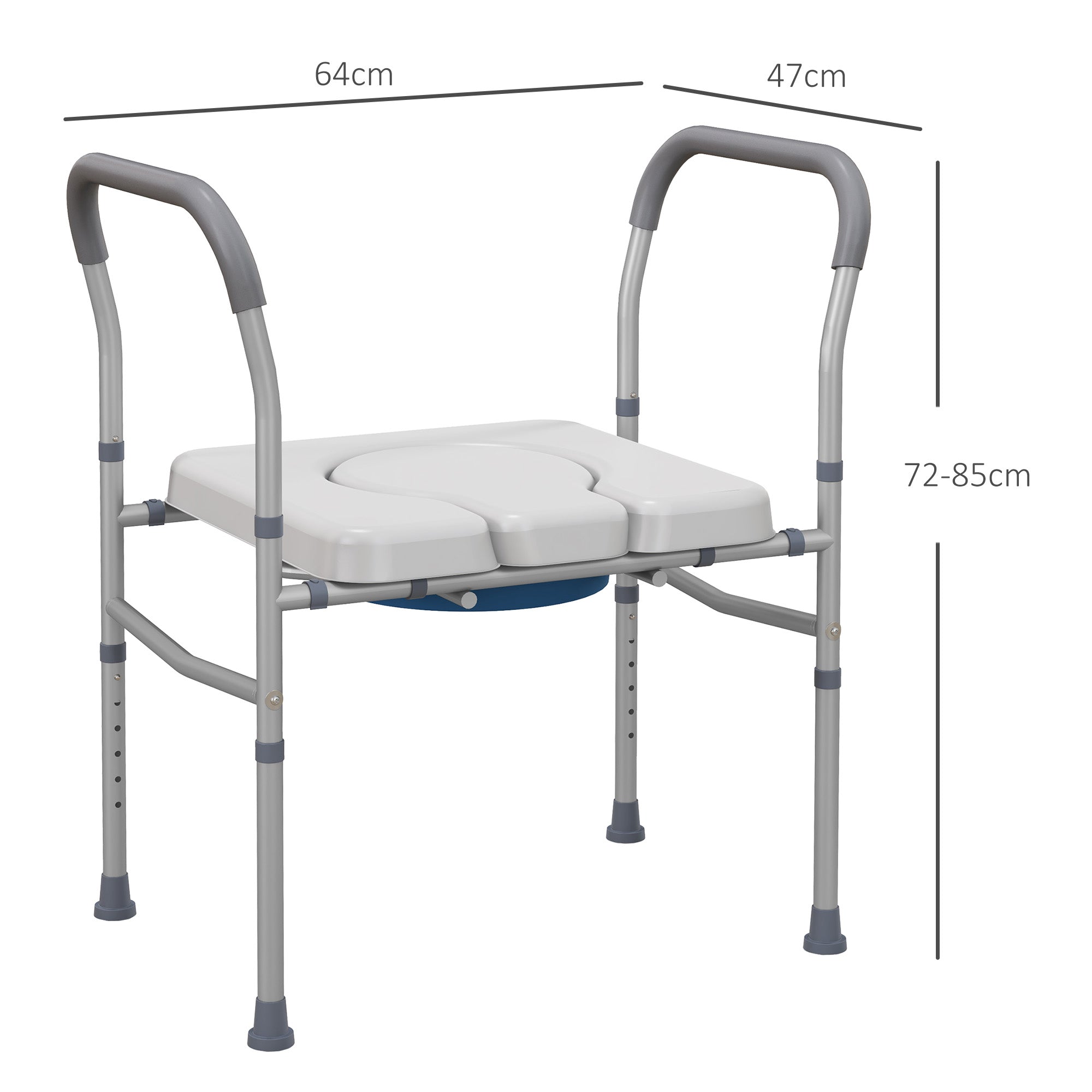Banco de Duche Higiénico 4 em 1 – 64x53x70-82 cm – Cinza – Alumínio e Plástico
