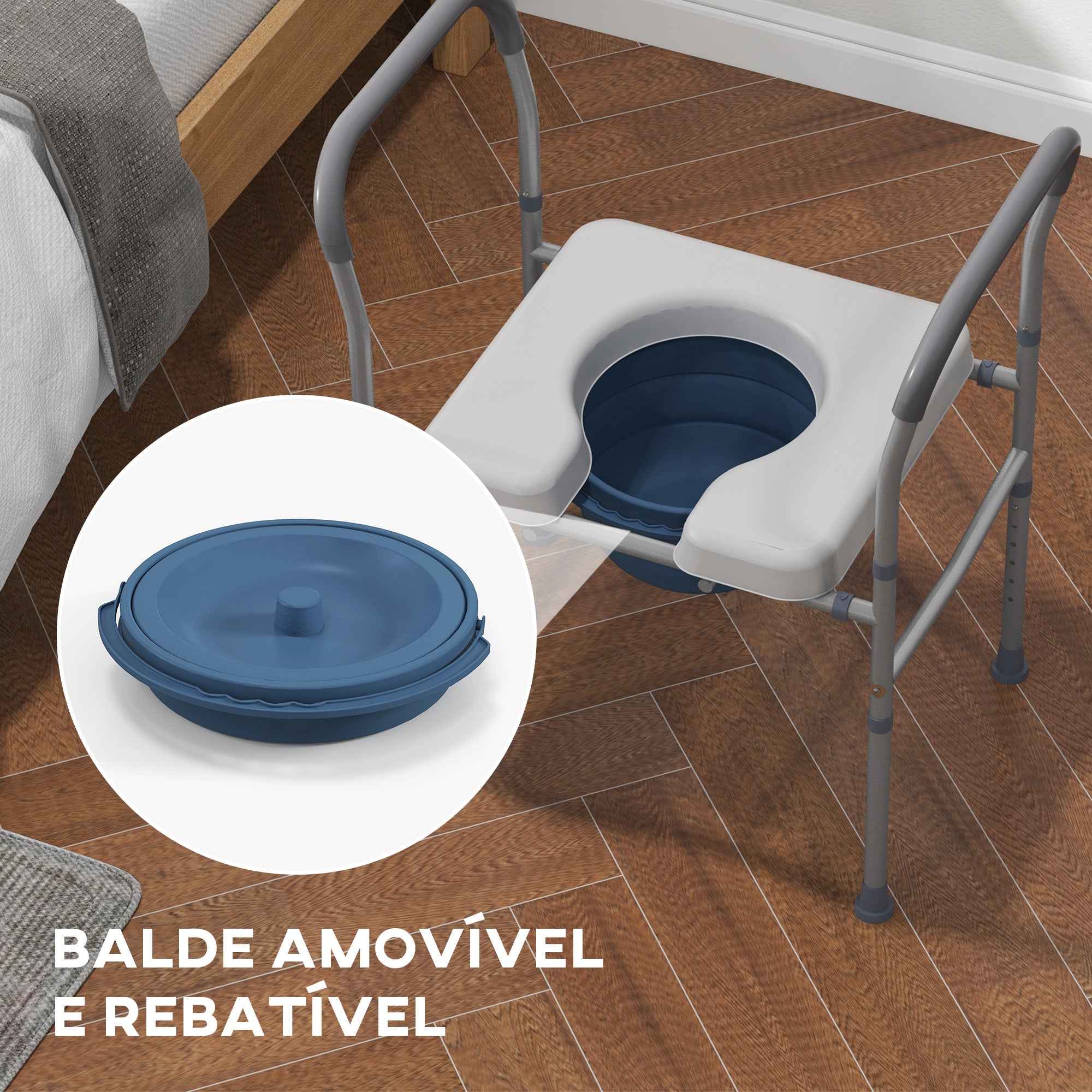 Banco de Duche Higiénico 4 em 1 – 64x53x70-82 cm – Cinza – Alumínio e Plástico