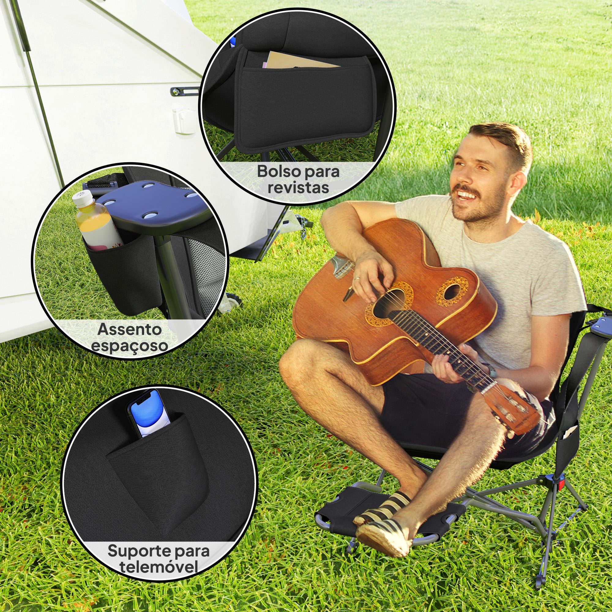 Conjunto de 2 Cadeiras Baloiço de Exterior Preto - 88x160x104 cm