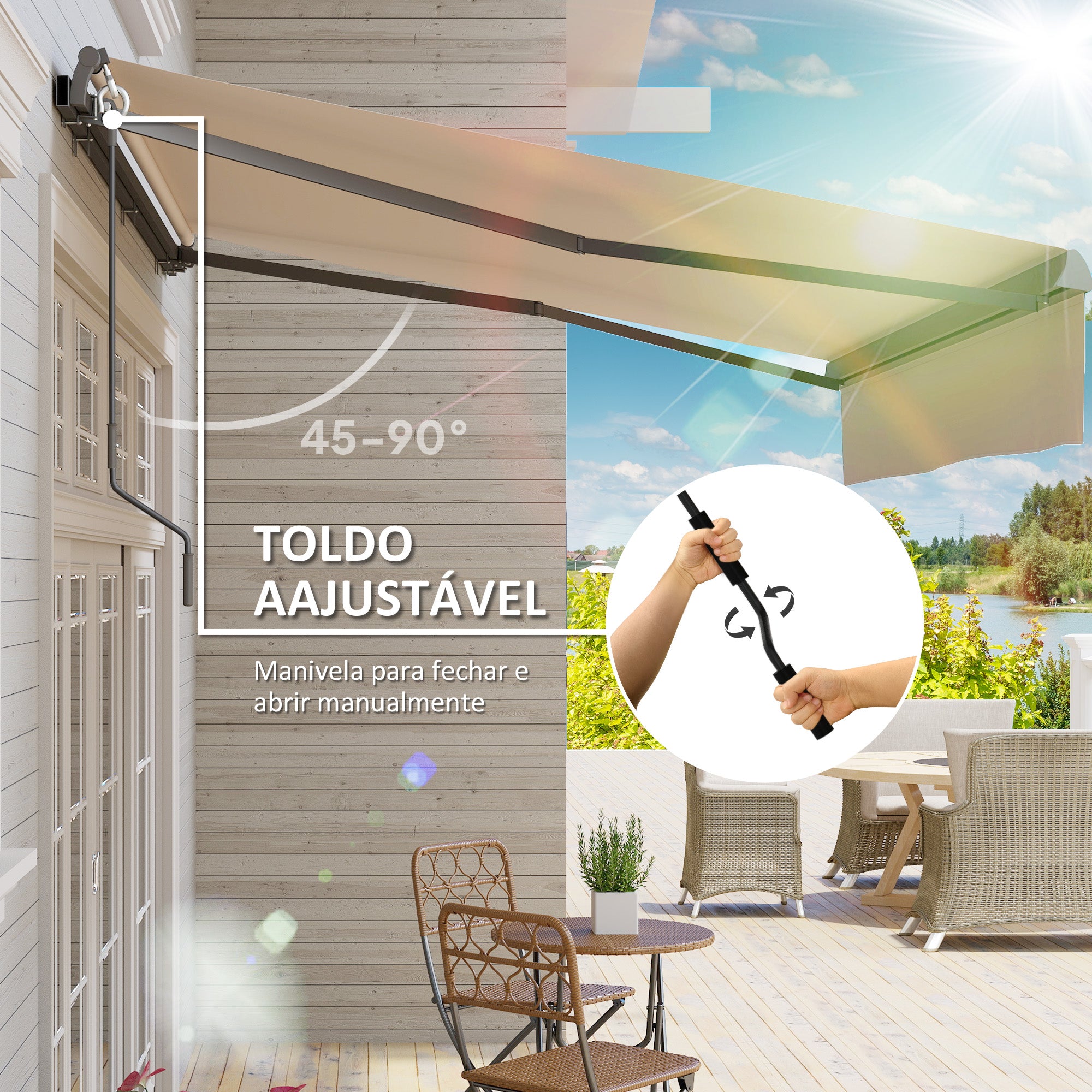 Toldo Retrátil Manual 295x200 cm - Cor Creme Branco
