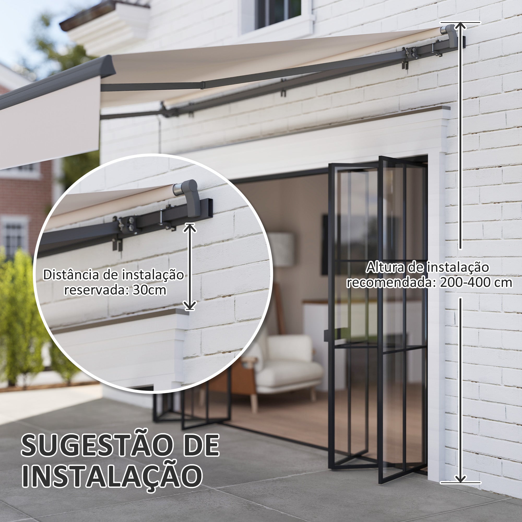 Toldo Retrátil Manual 295x200 cm - Cor Creme Branco