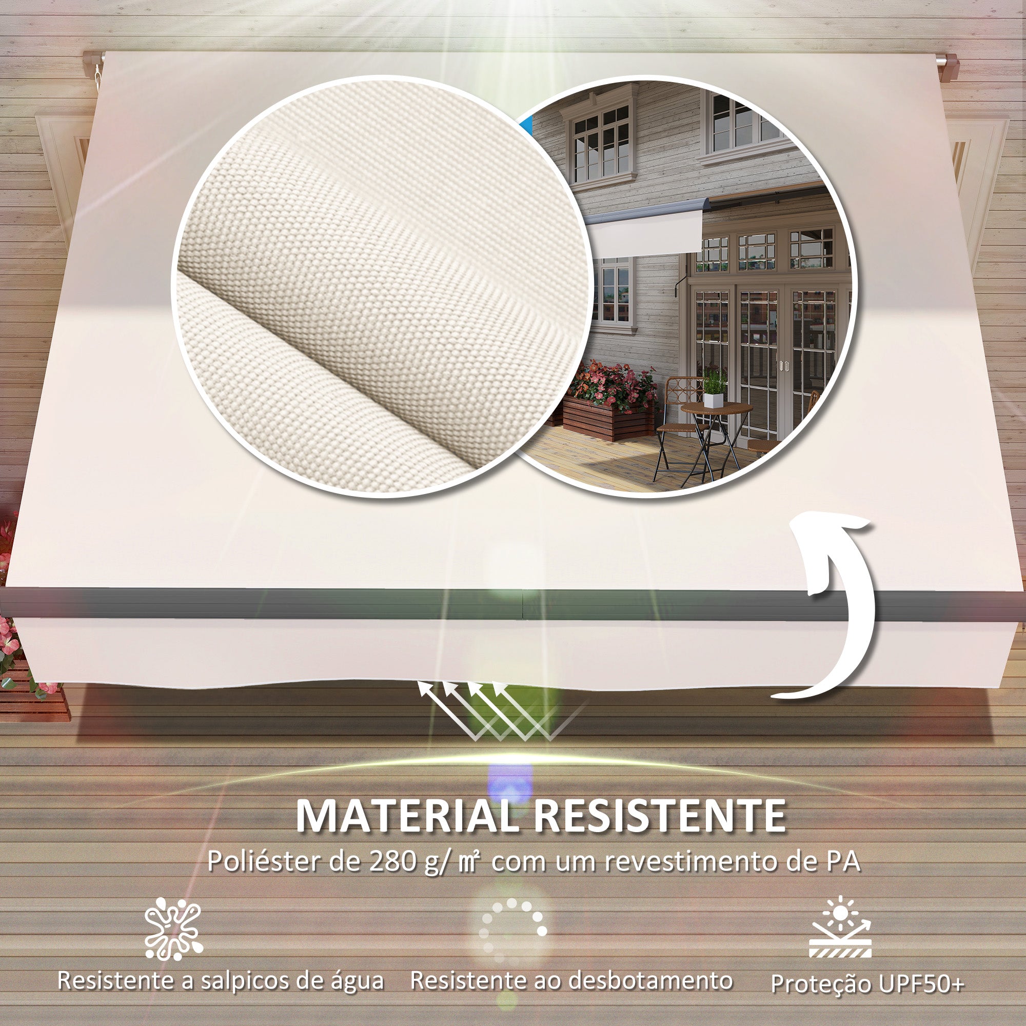 Toldo Retrátil Manual 295x200 cm - Cor Creme Branco