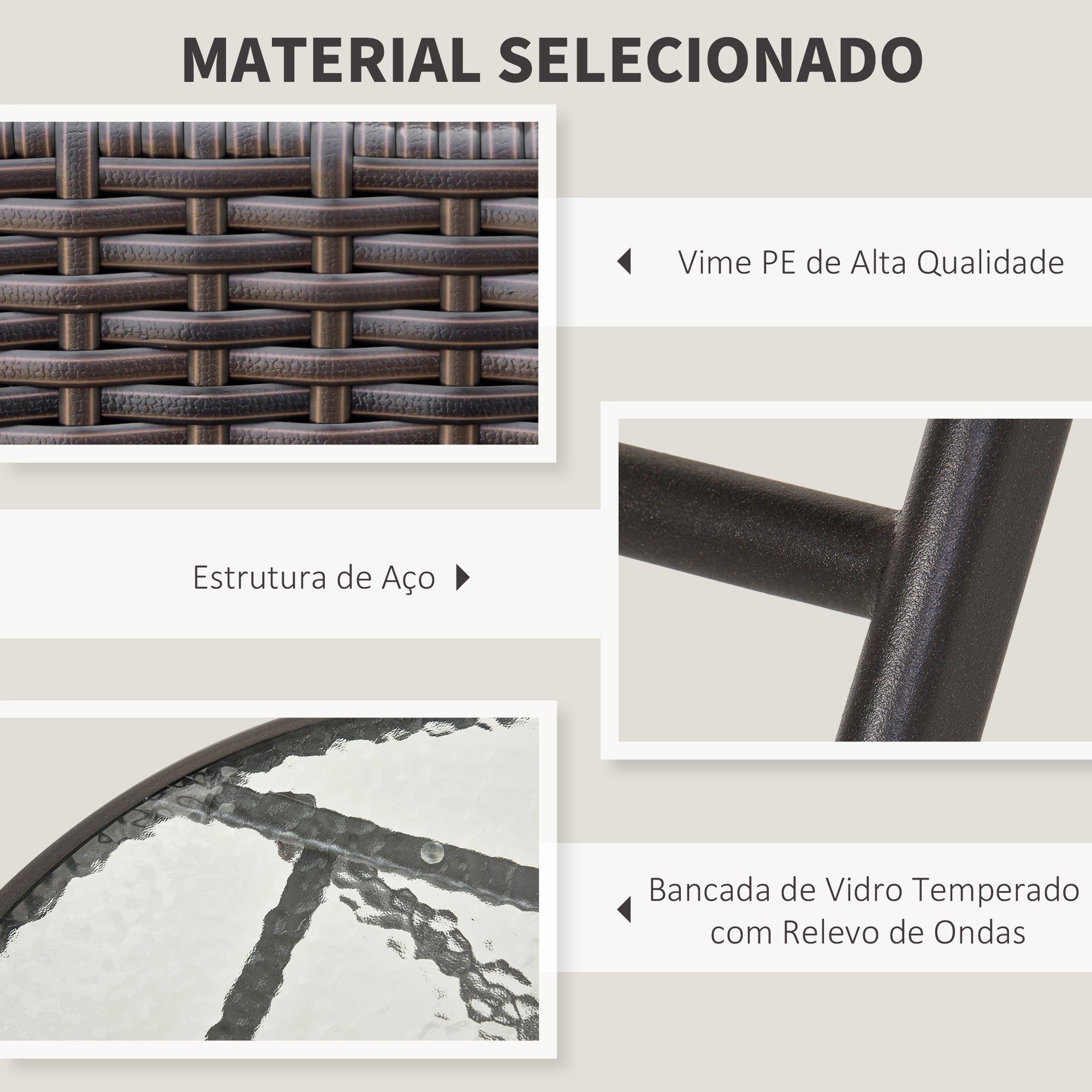 Conjunto Mesa e 2 Cadeiras Ratan Marrom 61x46x84 cm